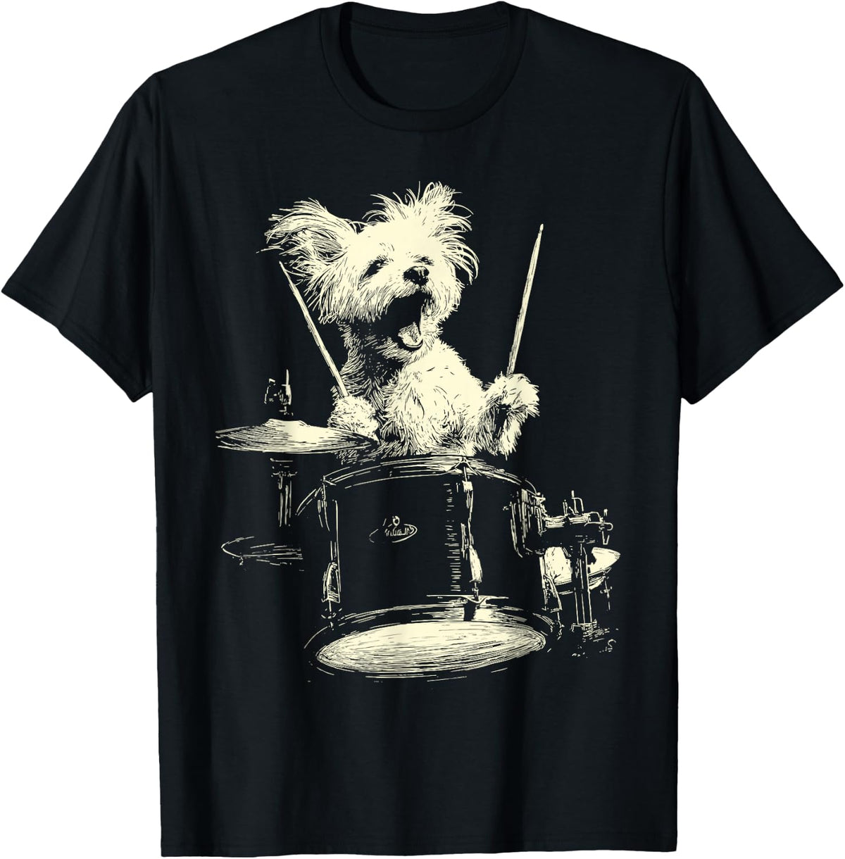 Cute Maltese Playing Drums Funny Music Dog Drummer Graphic T-Shirt