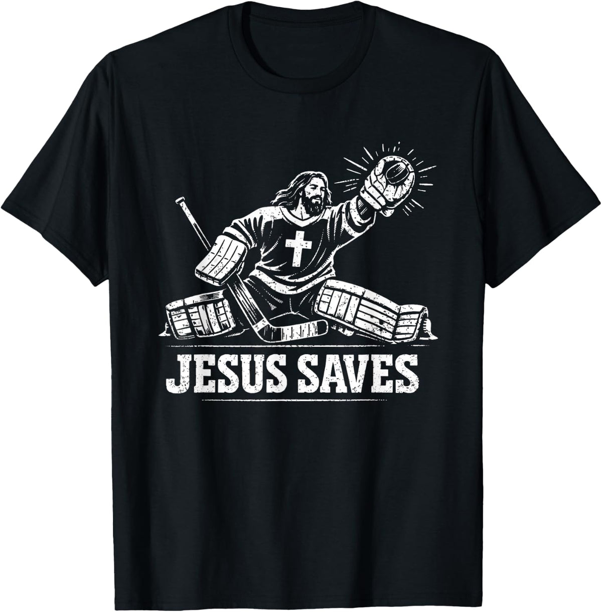 Jesus Saves Hockey Goalie Christian Faith Art T-Shirt