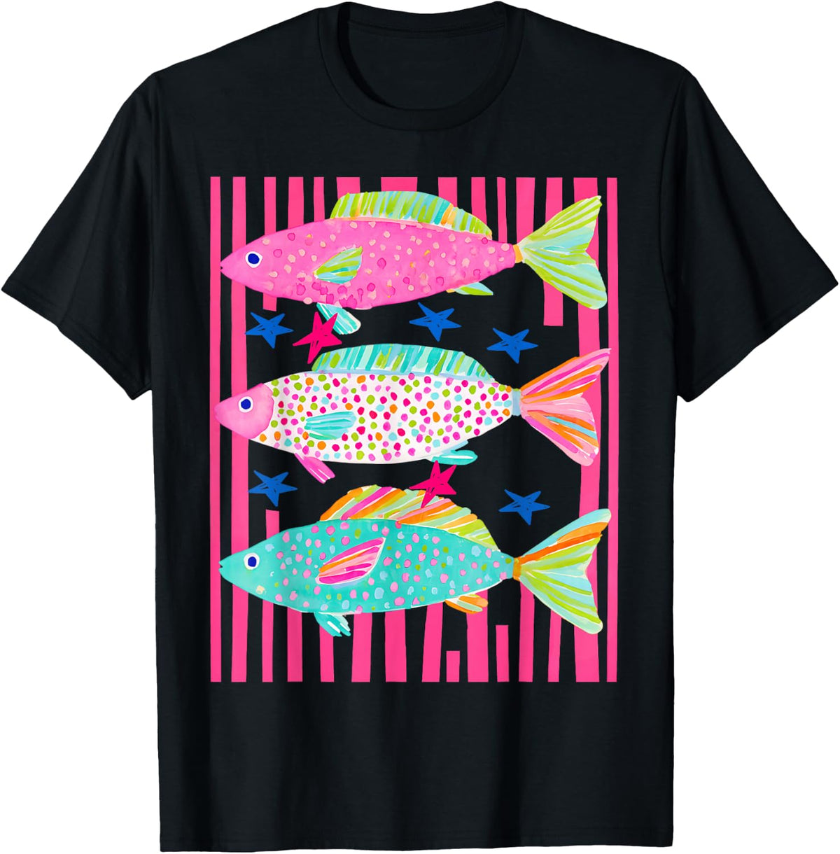 Preppy Fish Summer Beach Fish Coastal Striped Fish T-Shirt