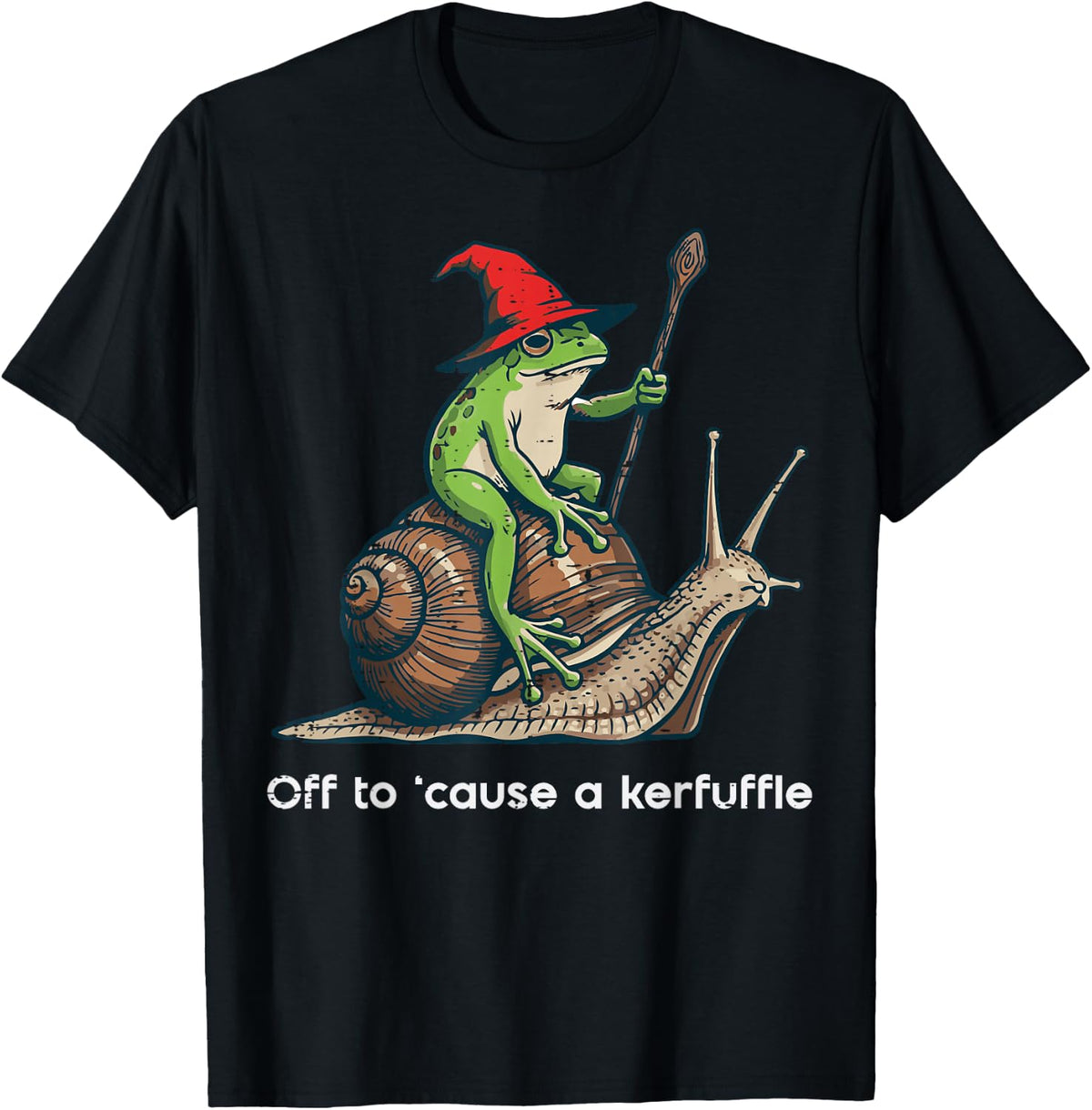 Frog On Snail Off to Cause Kerfuffle Funny Men Women Kids T-Shirt