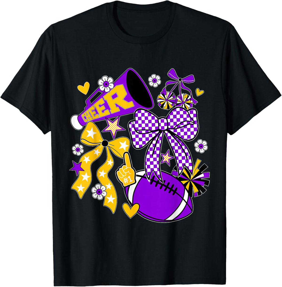 Purple Gold Cheerleader Game Day Football Cheer Mom Sister T-Shirt