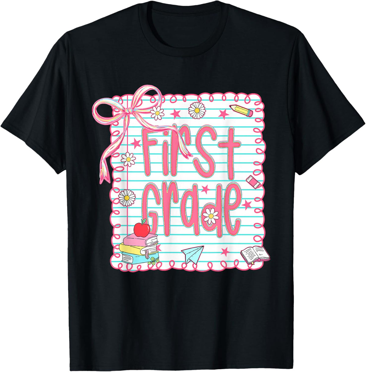 First Grade Coquette Bow Pink Preppy Back to School Girls T-Shirt