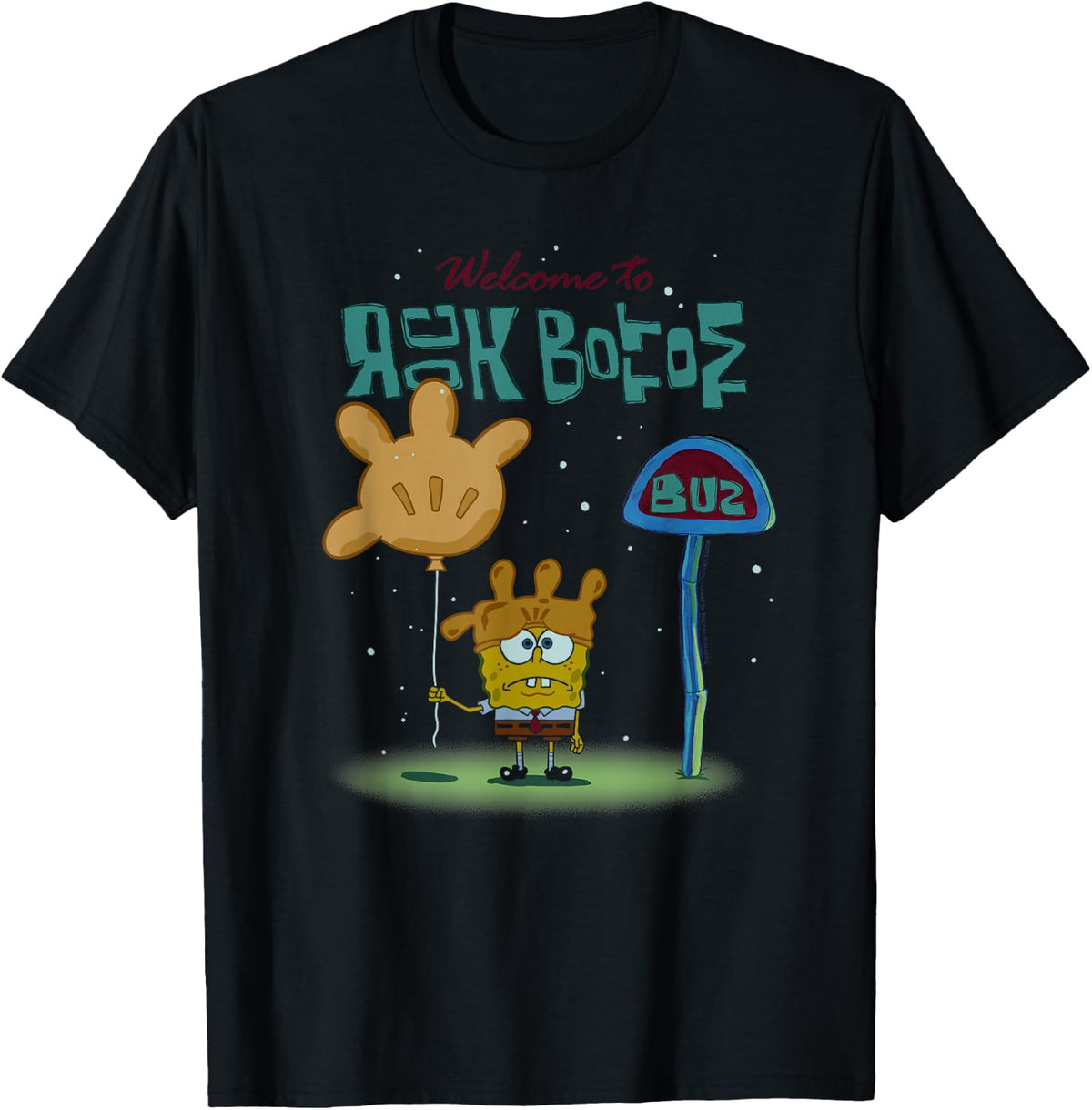 Spongebob Welcome to Rock Bottom Bus Stop Cartoon T-Shirt