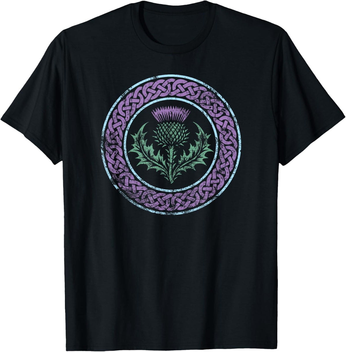 Celtic Knot Scottish Thistle Distressed Print T-Shirt