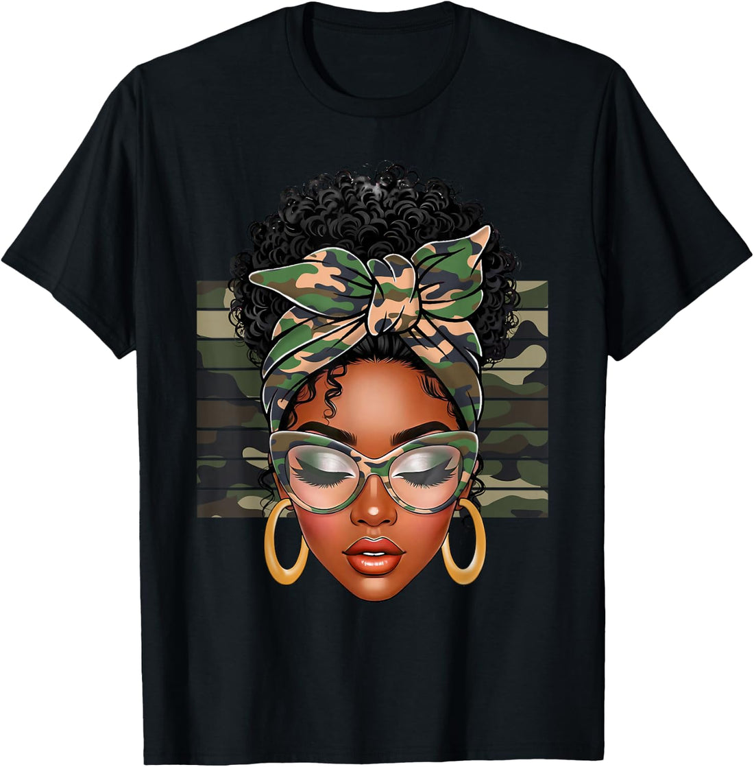Afro Black Women African American Black History Month Camo T-Shirt