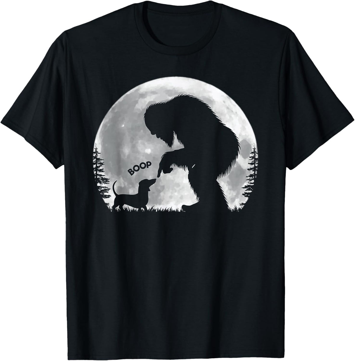 Fun Hand Boop Nose Bigfoot Sasquatch Dachshund Moon T-Shirt