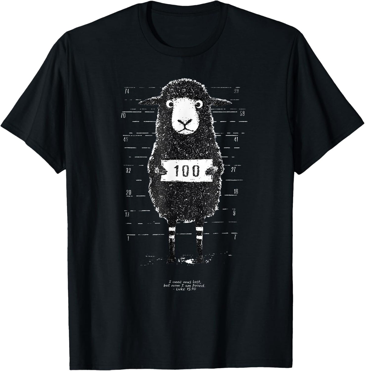 Funny Black Sheep Mugshot Lost But Found Humor Funny Jesus T-Shirt
