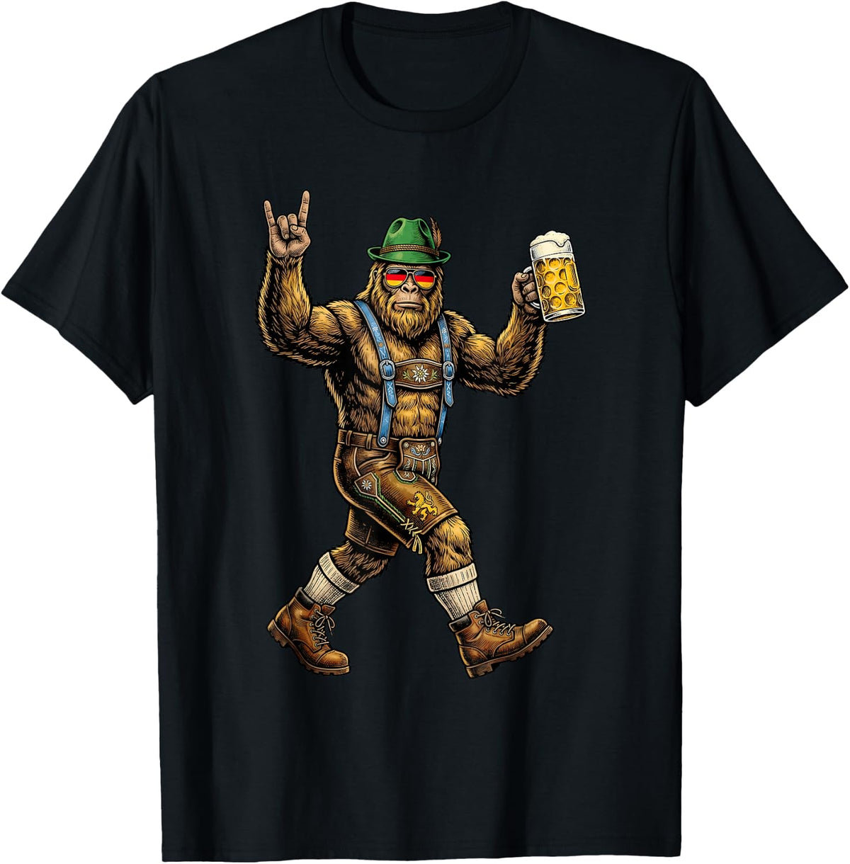 Bigfoot Oktoberfest Lederhosen German Sasquatch Beer Men T-Shirt