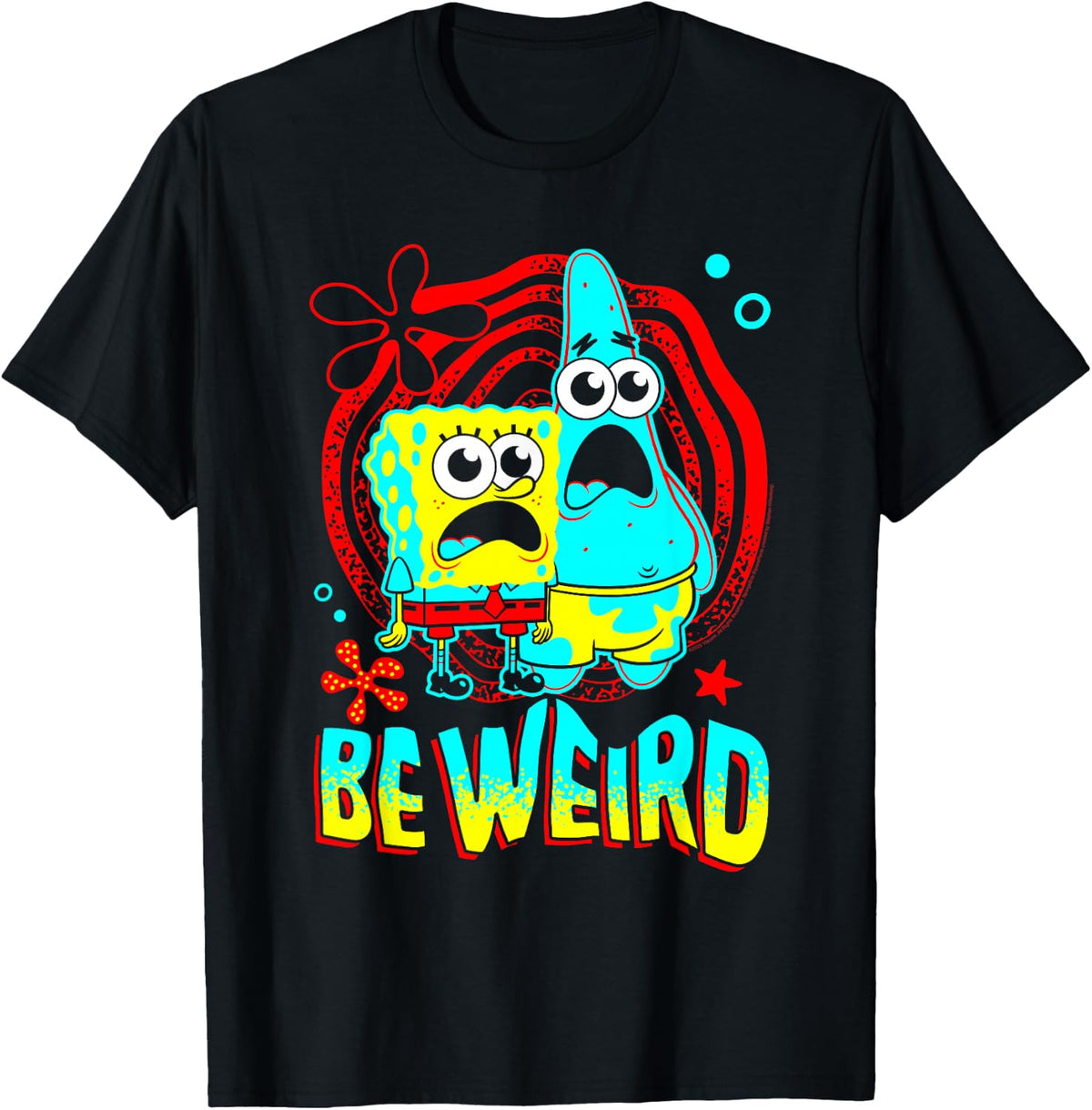 Spongebob and Patrick Be Weird Wavy Text Funny Cartoon T-Shirt