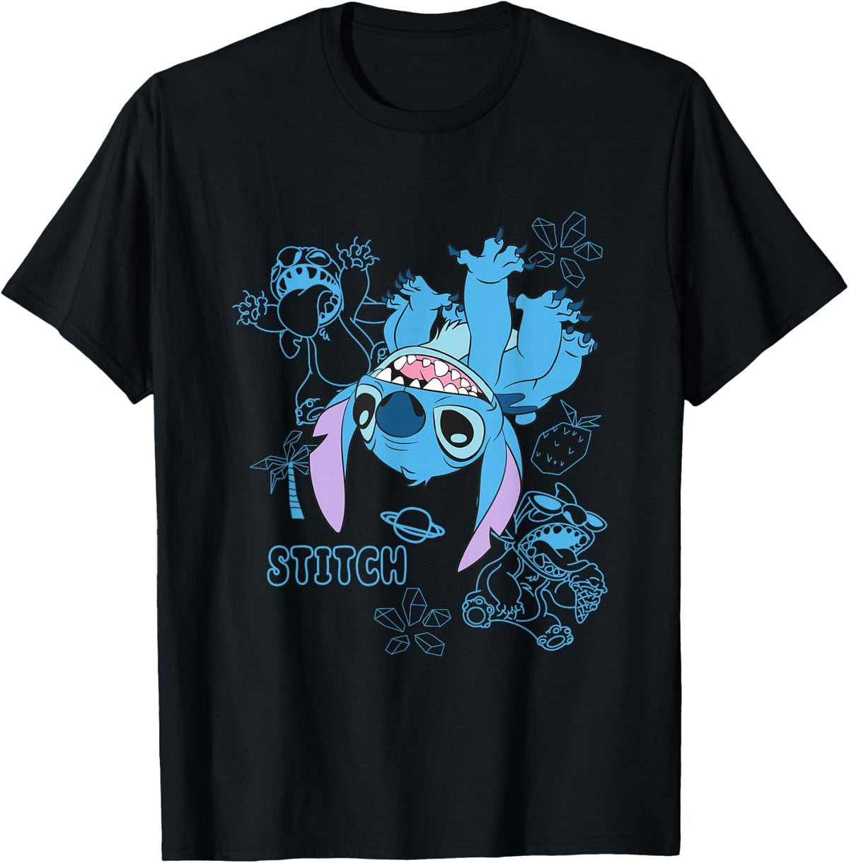 Disney Lilo & Stitch Awesome Faces Blue Line T-Shirt