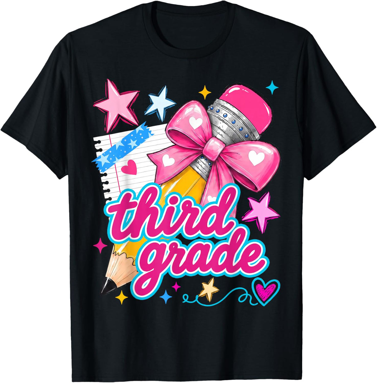 Third Grade Coquette Bow Pencil First Day of School Girls T-Shirt