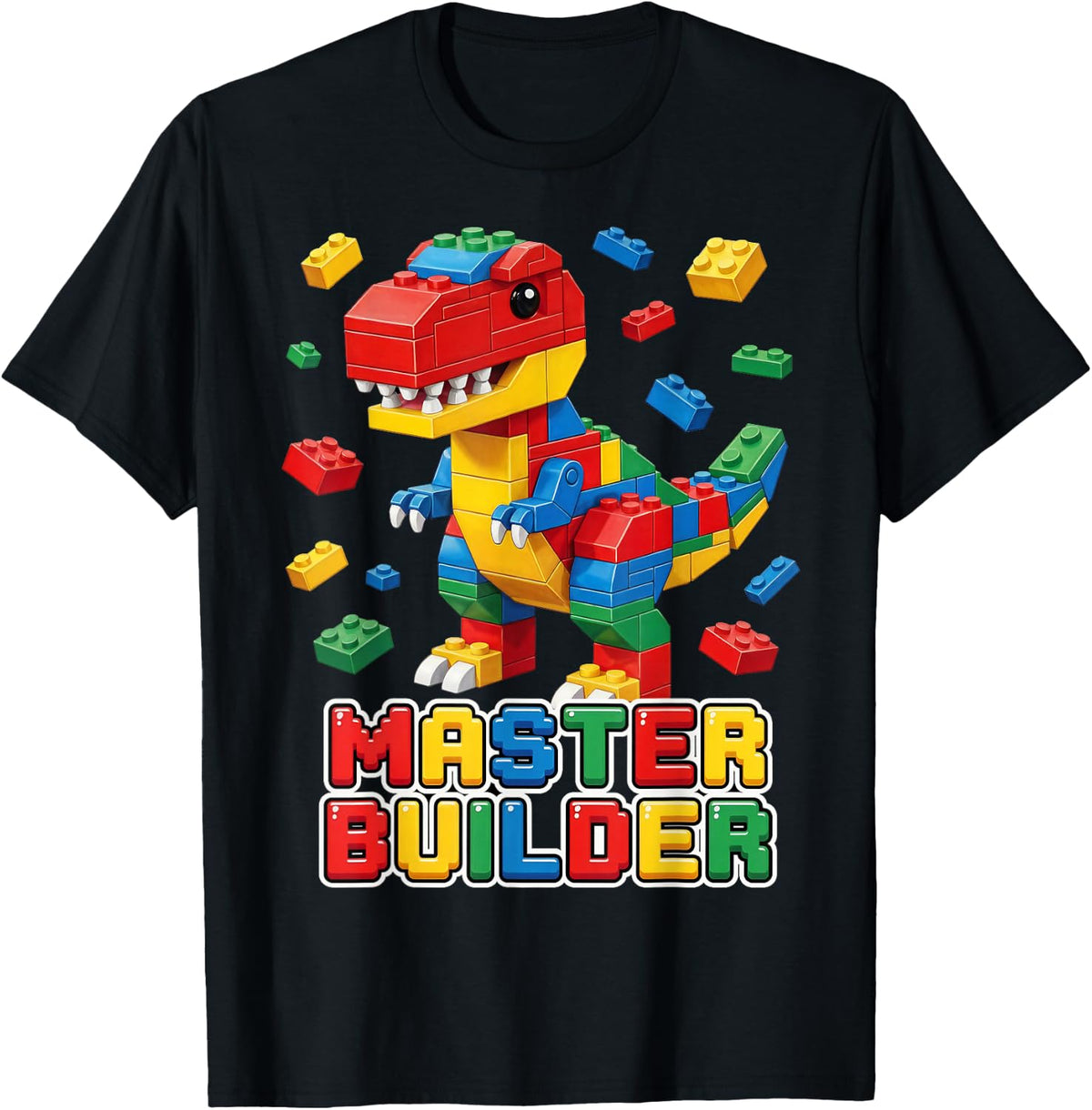 Trex Master Builder Kids Boys Building Bricks T Rex Dinosaur T-Shirt