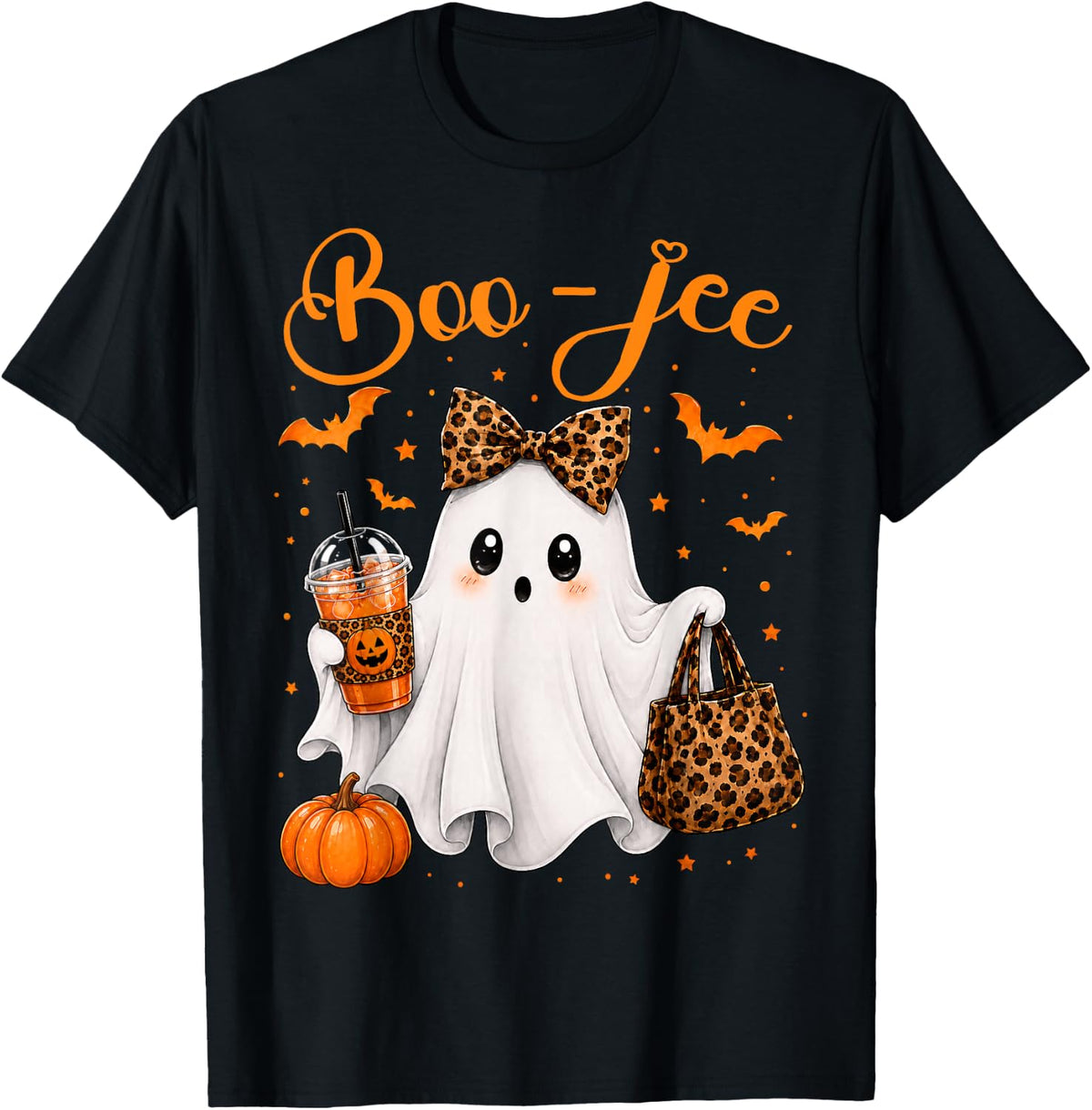 Halloween Boo JEE Ghost Pumpkin Coffee Leopard Women T-Shirt