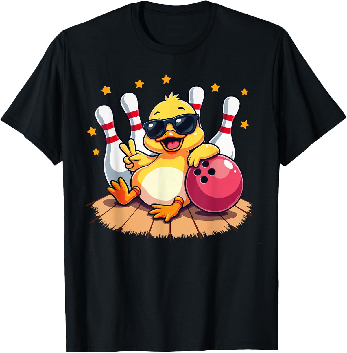 Cute Duck with Sunglasses Duck Playing Bowling for Men Women T-Shirt
