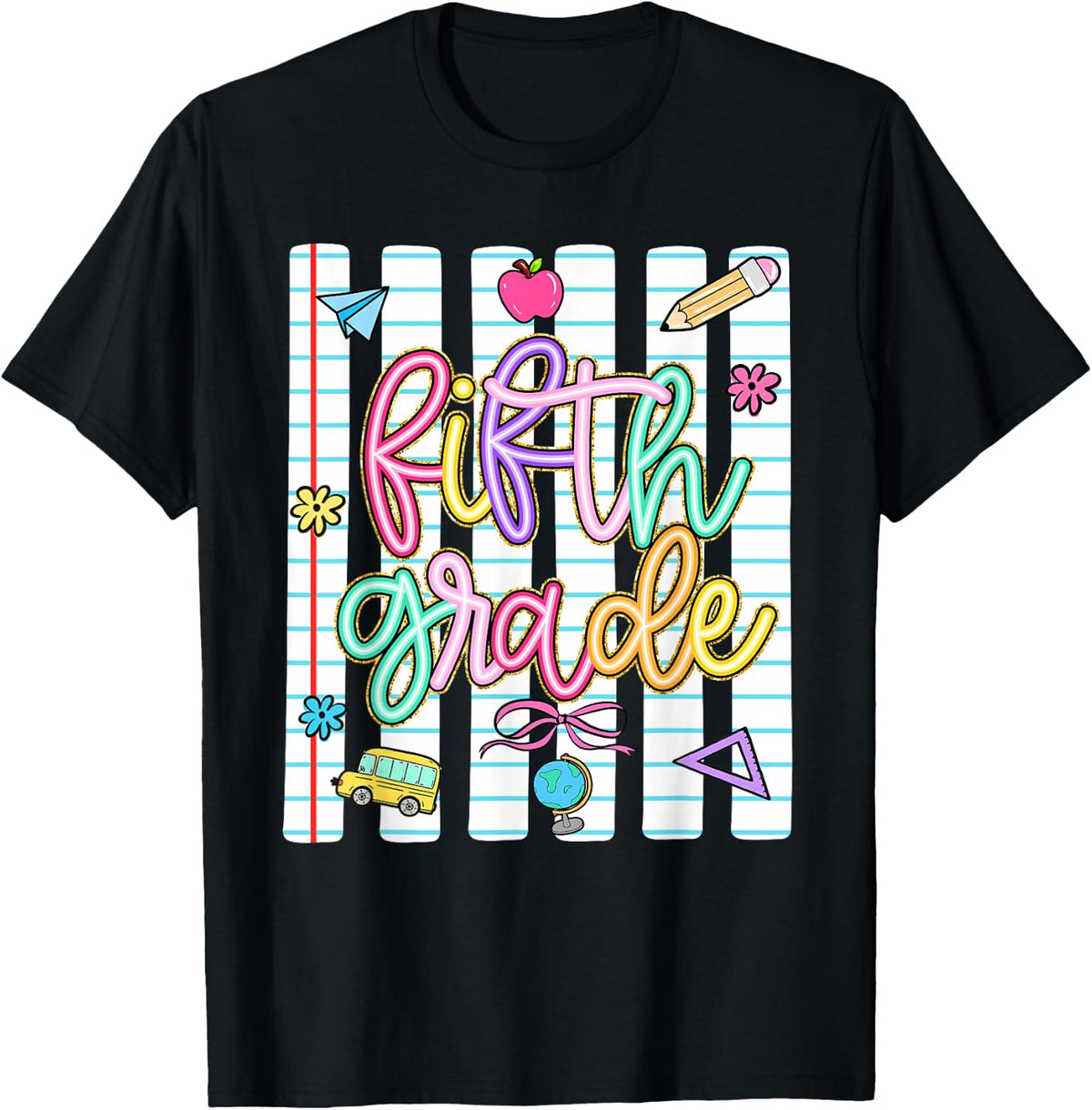 Striped Preppy Fifth Grade Back to School Teacher Girl Kids T-Shirt