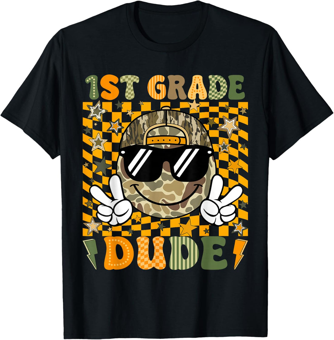1st Grade Dude First Day of School Camo Peace Sign Men Boy T-Shirt