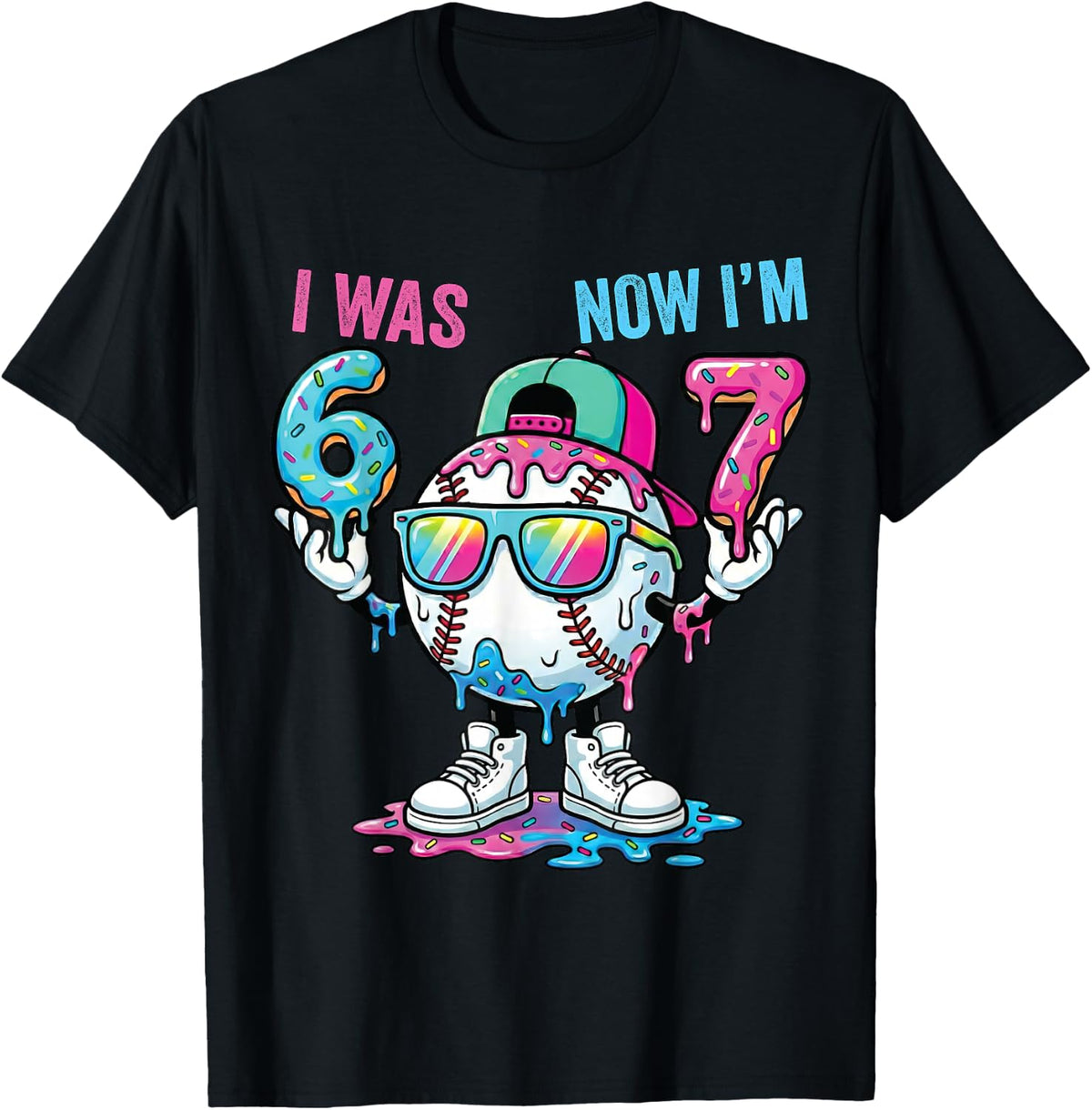 I was 6 Now I'm 7 Baseball 7th Birthday Boys Kids 67 Meme T-Shirt