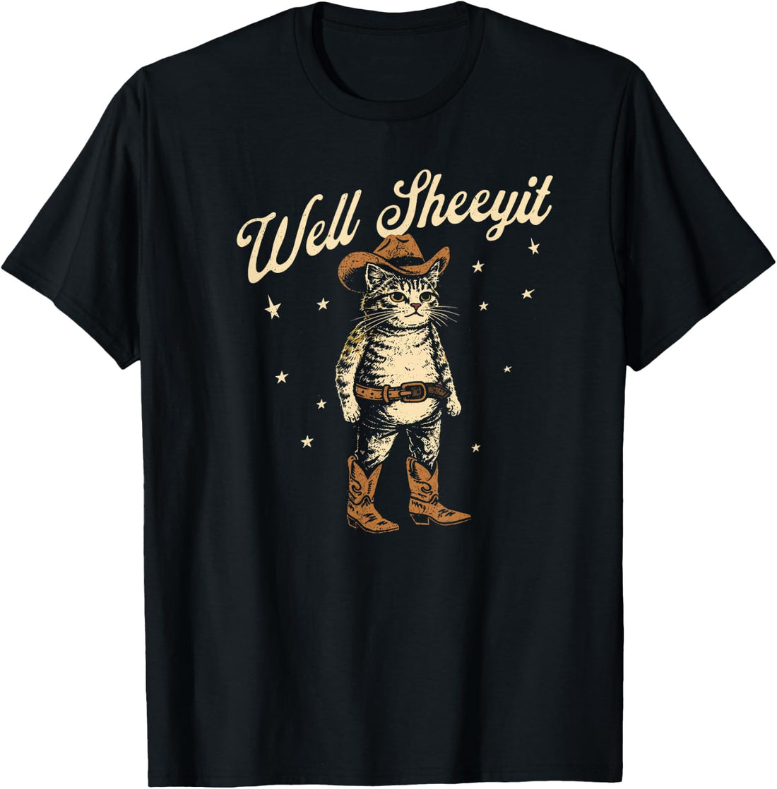 Well Sheeyit Funny Cowboy Cat Vintage Western Humor Art T-Shirt