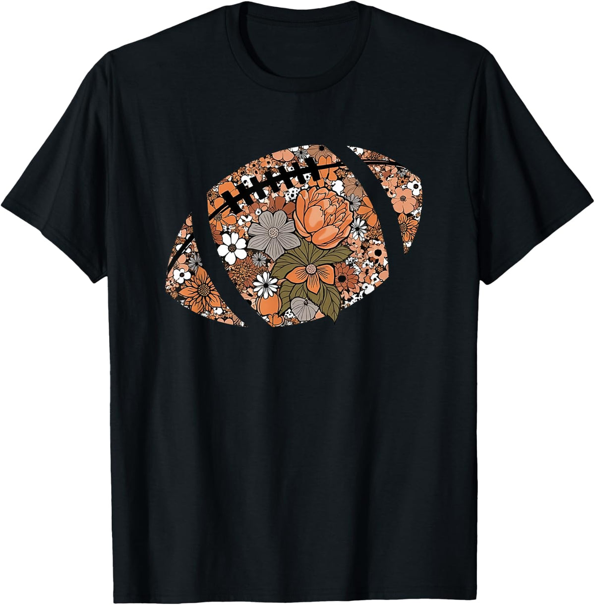 Cute Floral Football Flowers Fall Season Game Day T-Shirt
