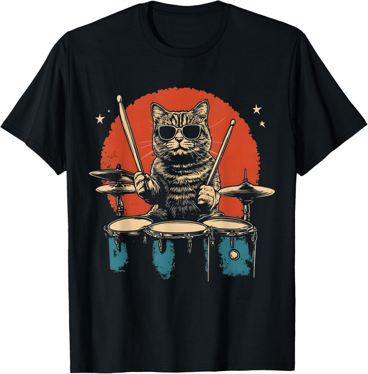 Cat Playing Drum Sunglasses Drumming Funny Drummers Gifts T-Shirt