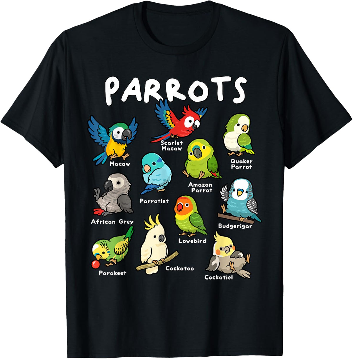 Parrots Bird Guide Different Parrot Species of The World Pet T-Shirt