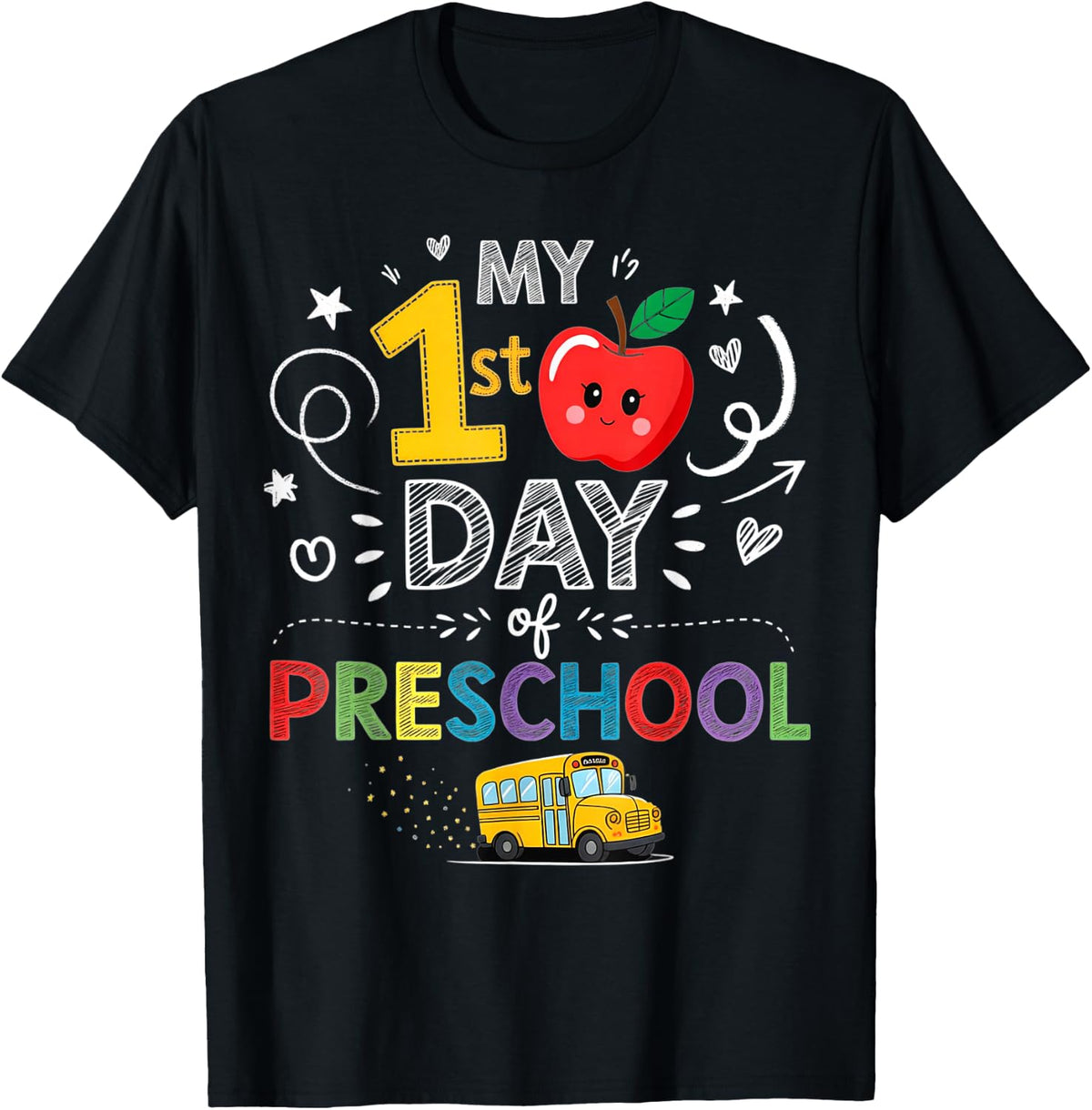 My First Day of Preschool School Bus Apple Kids Girl Boy T-Shirt