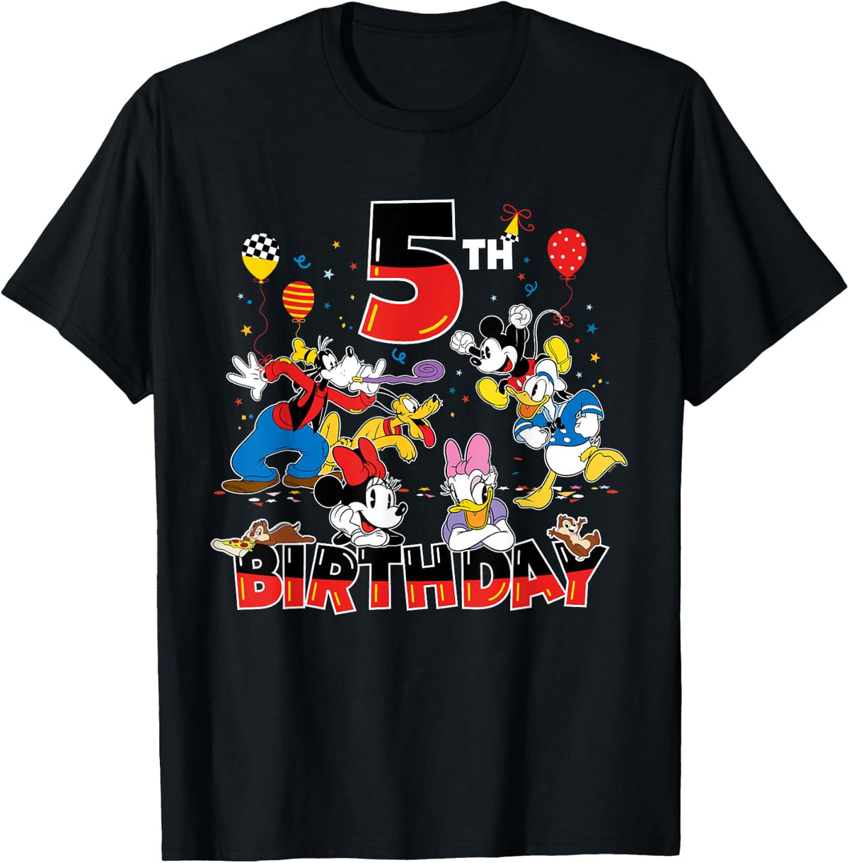 Disney Mickey & Friends Retro 5th Birthday 5 Year Old Party T-Shirt