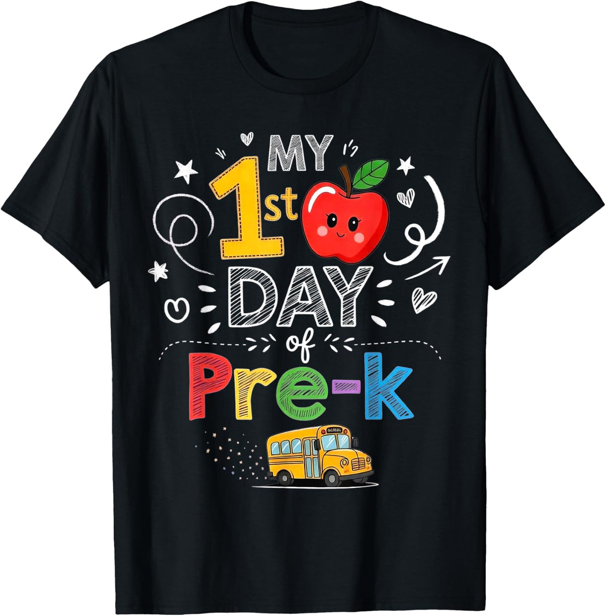 My First Day of Pre K School Bus Apple Girl Boy Kids PreK T-Shirt