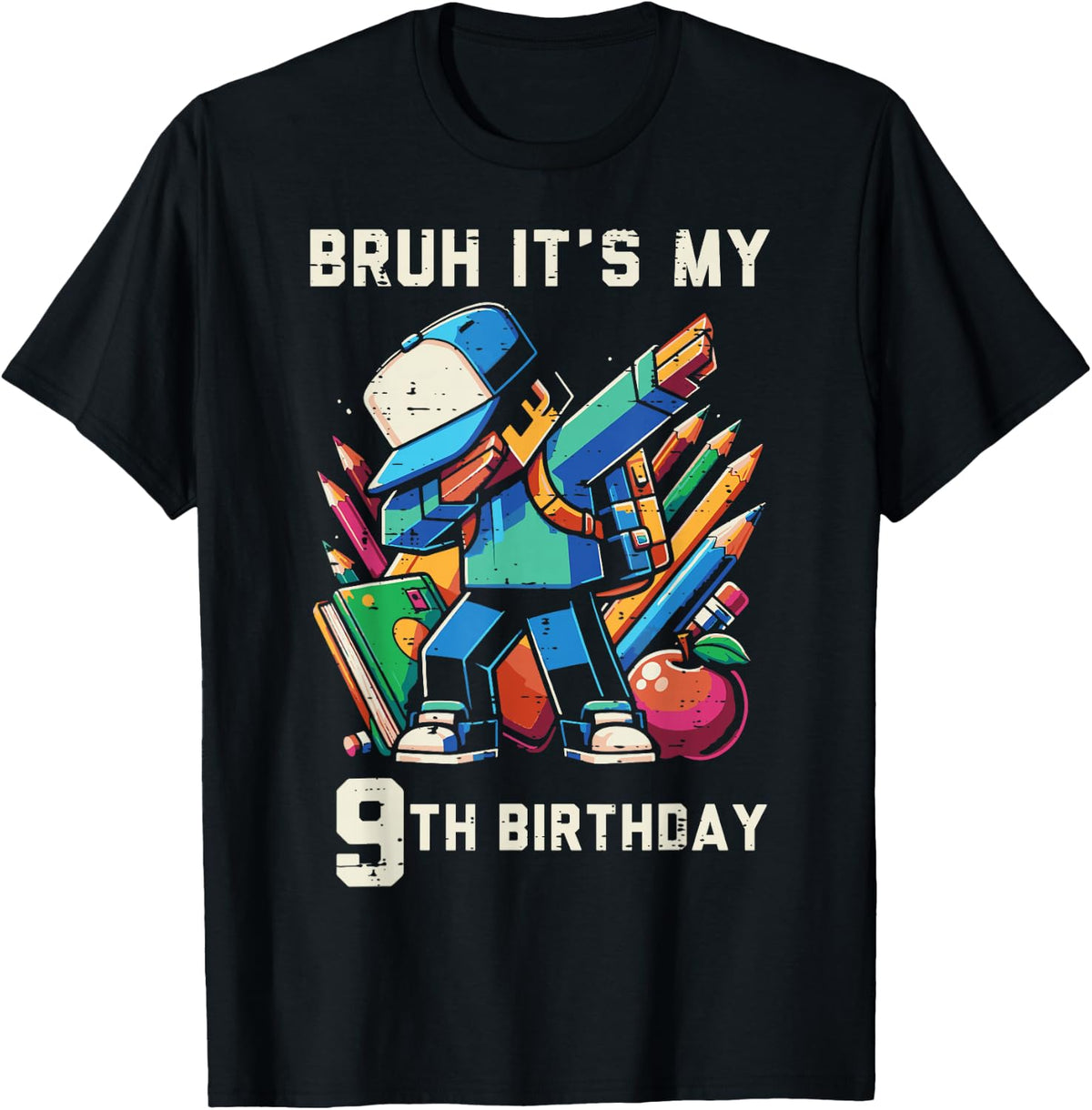 Bruh Its My 9th Birthday Pixel Dab 9 Bday Gamer Boys Kids T-Shirt