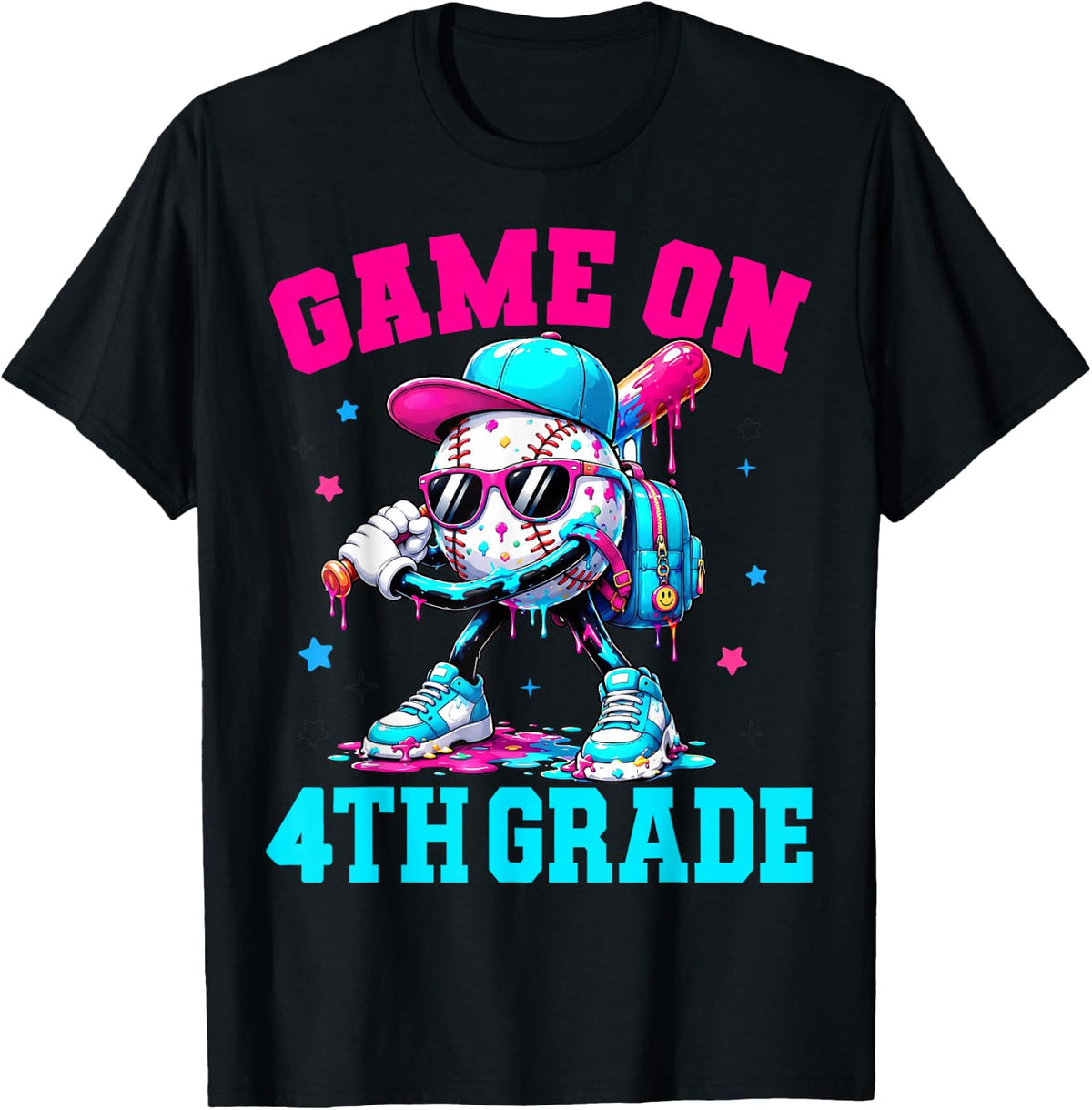 Game On 4th Grade First Day of School Baseball Drip T-Shirt