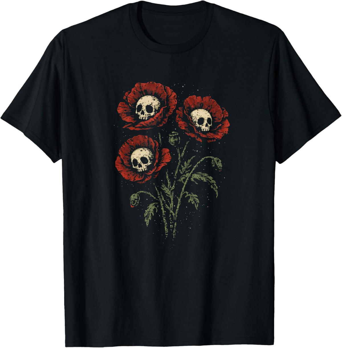 Skull Flowers Creepy Grunge Gothic Graphic T-Shirt