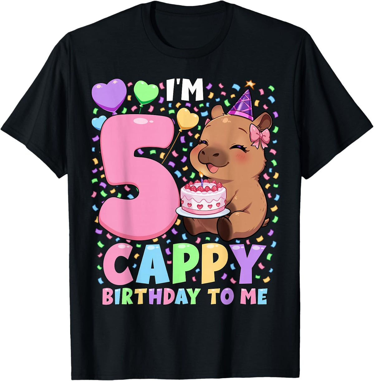 Capybara Birthday Shirt 5 Kawaii Girl Capybara 5th Birthday T-Shirt
