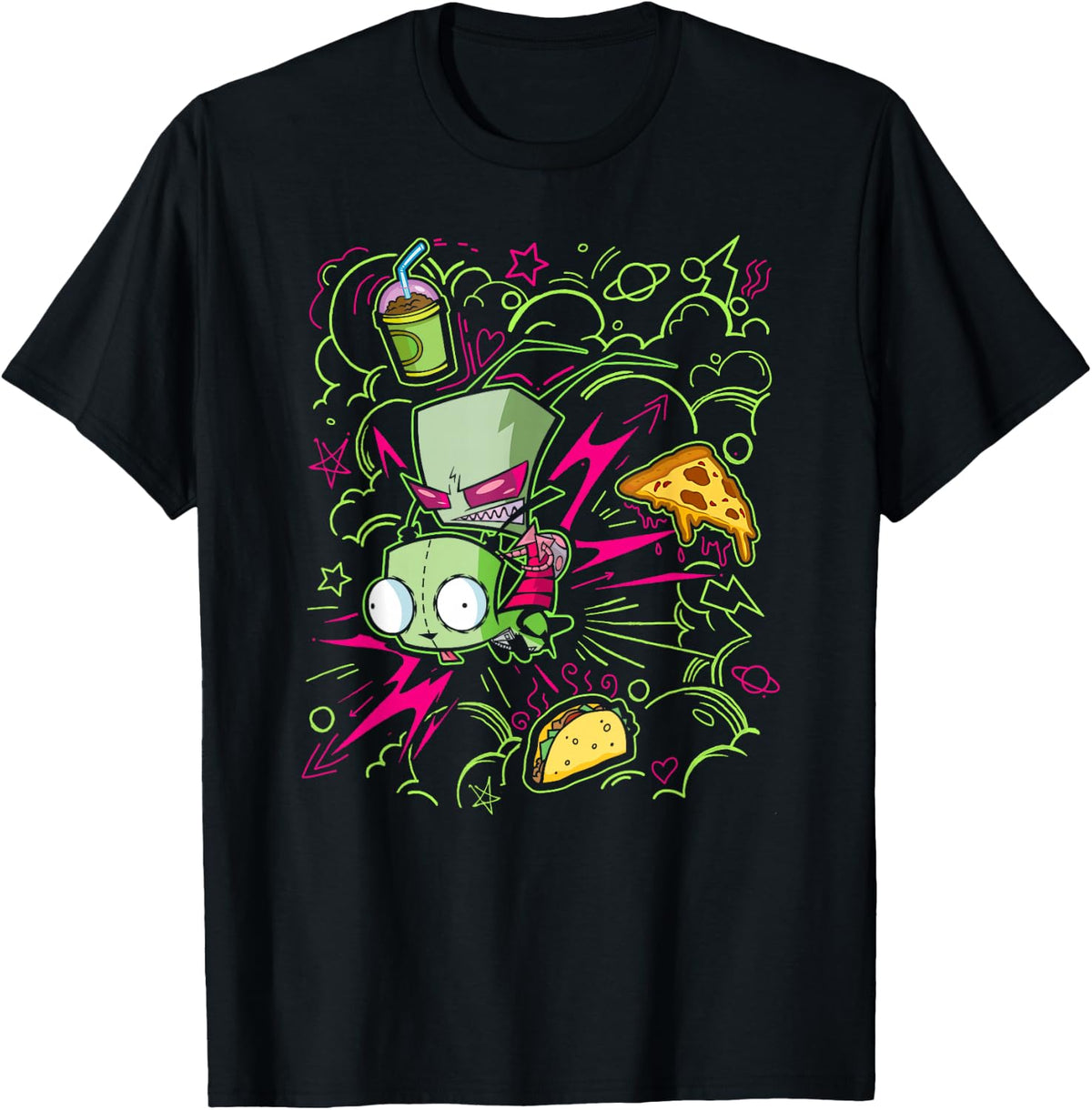 Invader Zim Riding Gir Retro Neon Doodle Mayhem T-Shirt