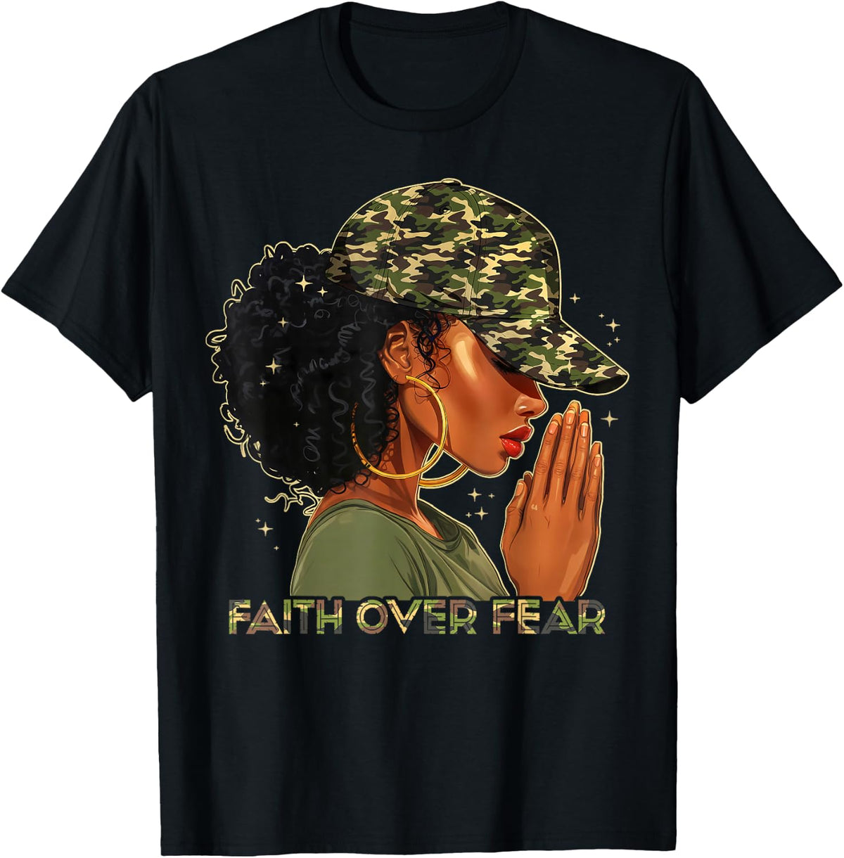 Faith Over Fear Christians Camo African American Afro Woman T-Shirt