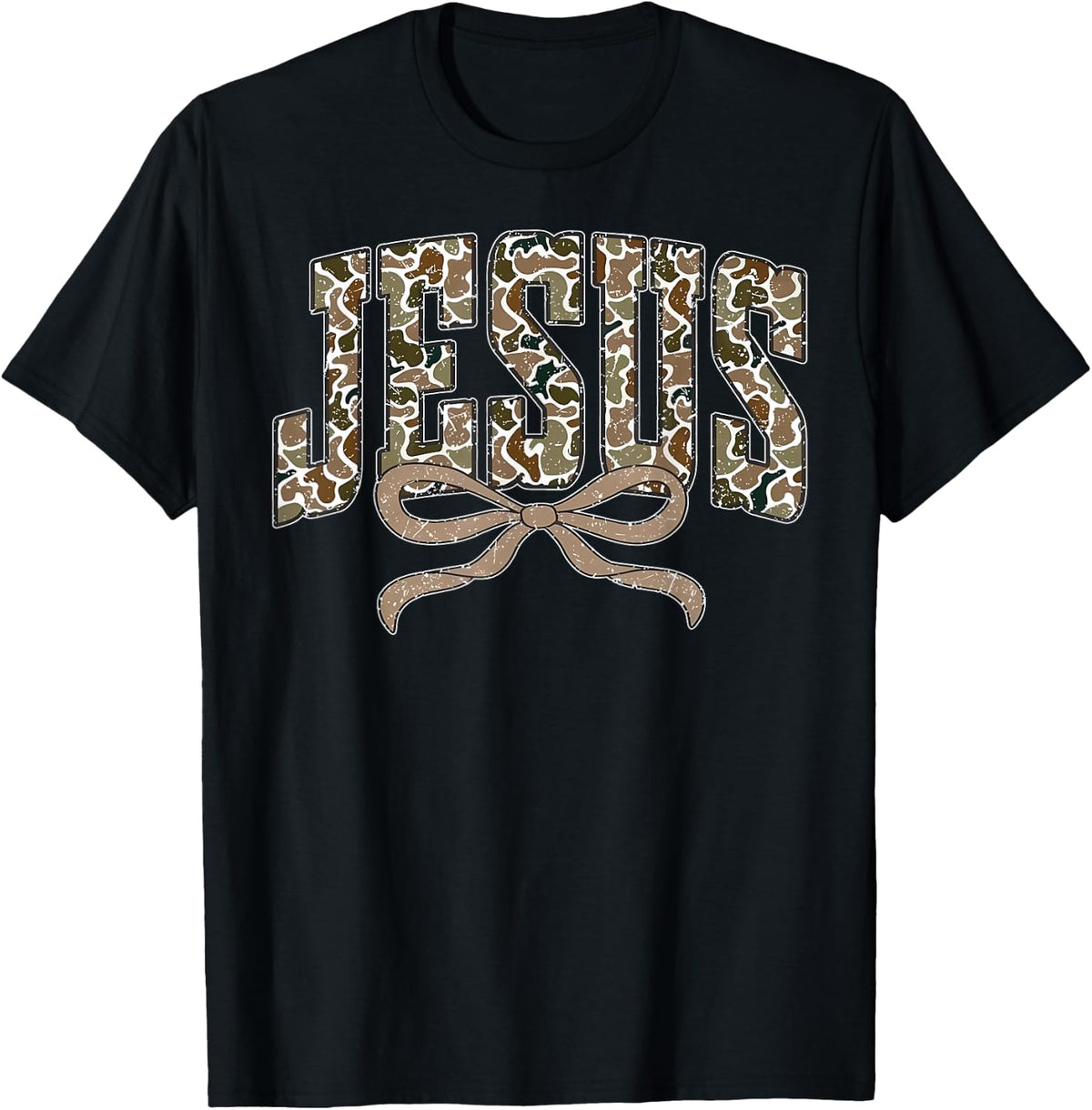 Camo Jesus Coquette Bow Camouflage God Christian Religious T-Shirt