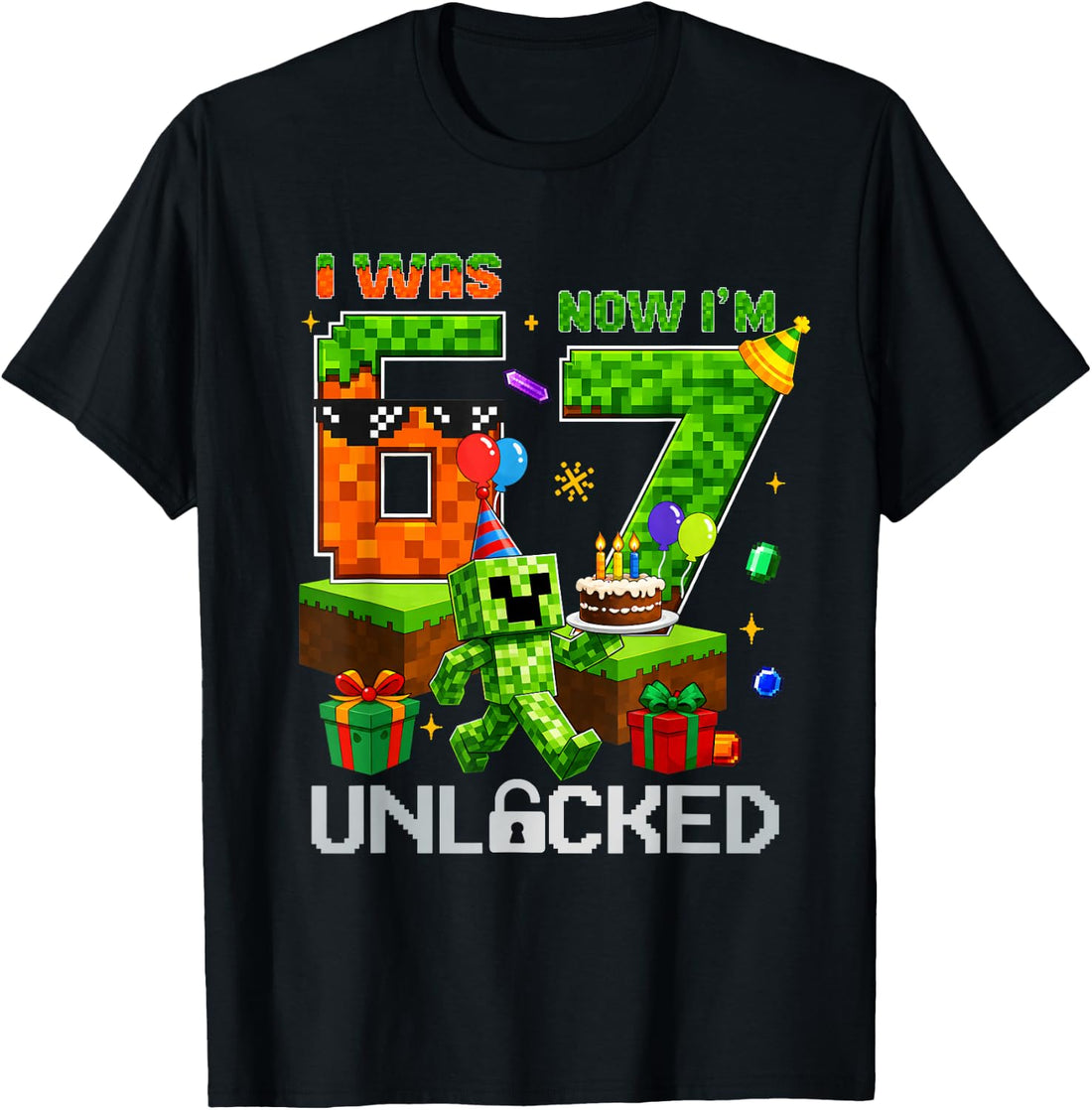 7th Birthday I was 6 Now Im 7 Unlocked 67 Boys Kids Youth T-Shirt