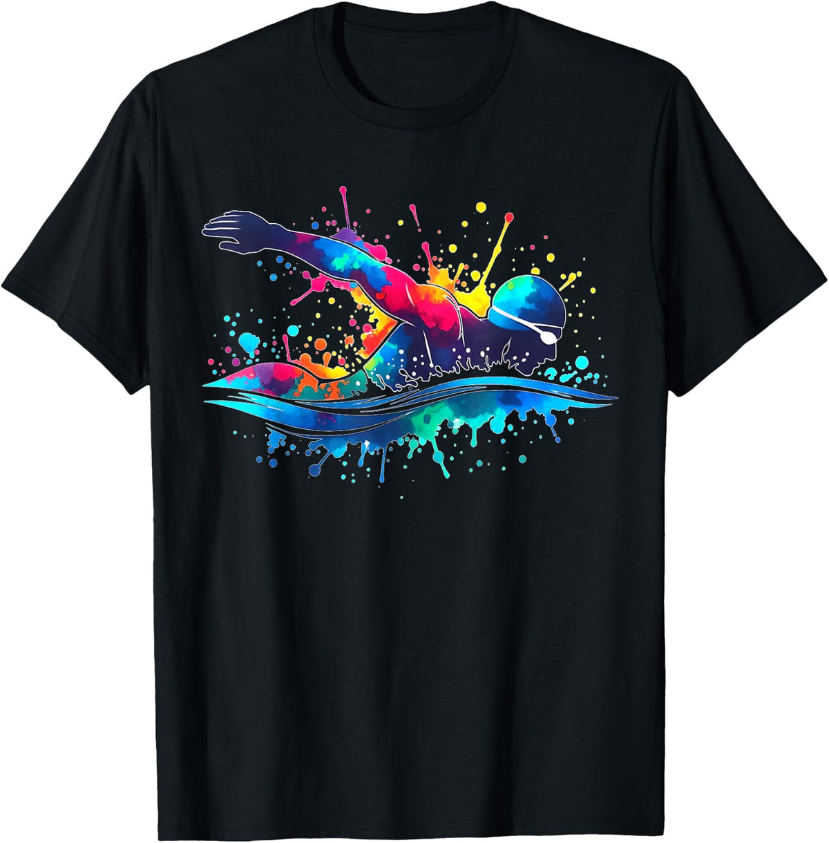 Swimmer Women Men Kids Sports Athlete Color Drip Watercolor T-Shirt