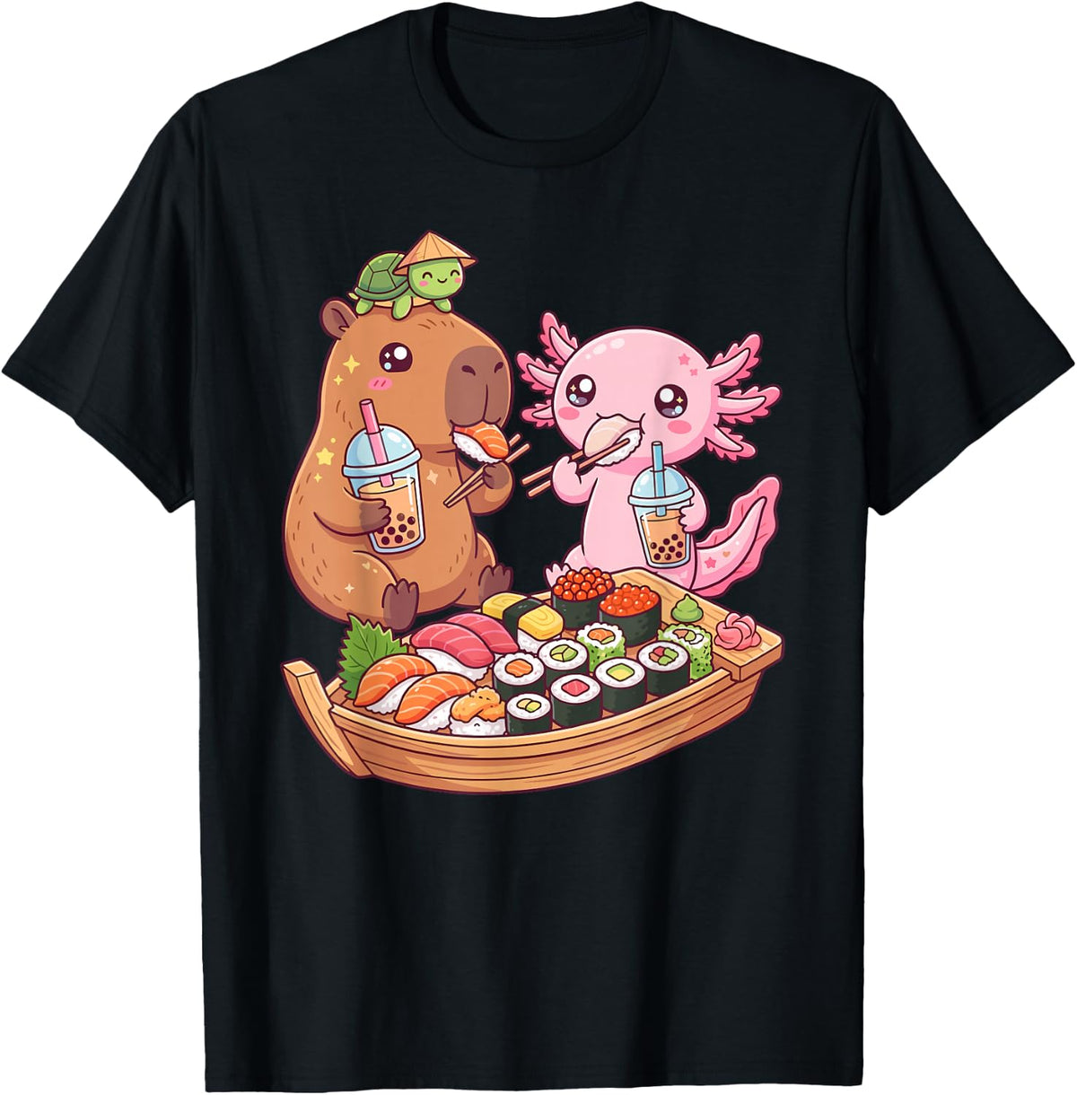 Cute Capybara Axolotl Sushi Nigiri Bubble Tea Anime Food T-Shirt
