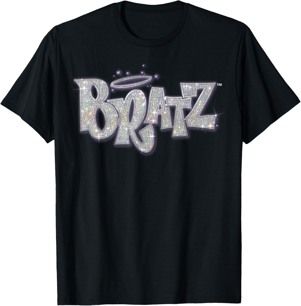 Bratz Silver Glitter Logo Purple Lining Angel Halo Sparkles T-Shirt