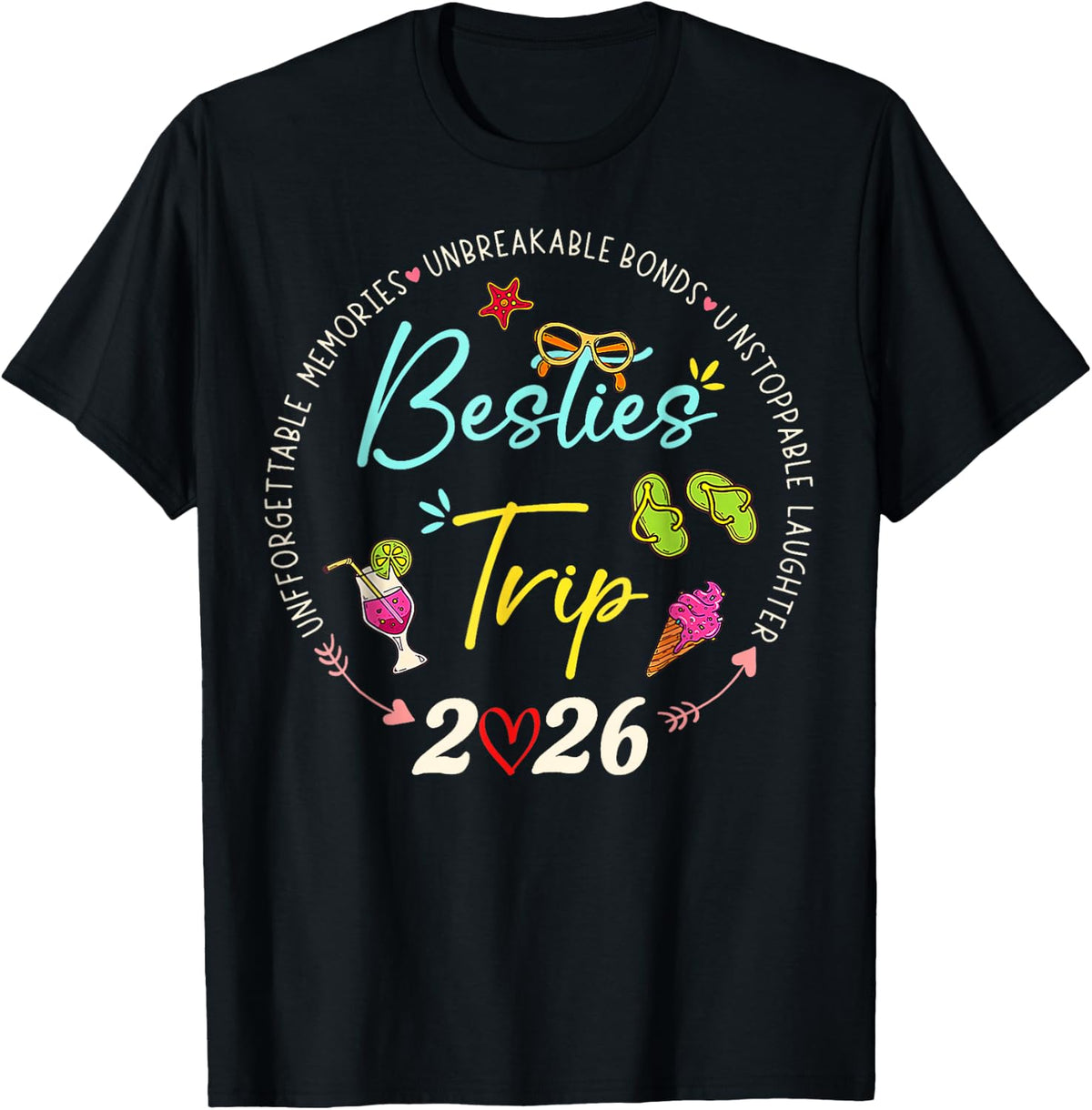 Besties Trip 2026 Memories Girl Trip Friends Vacation Retro T-Shirt