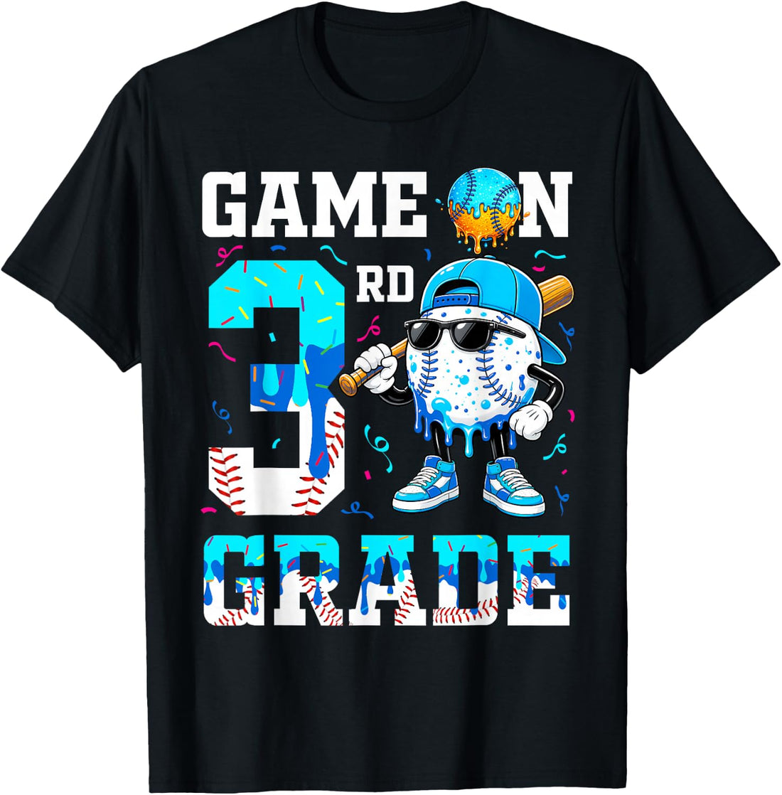 3rd Grade Back to School Baseball Drip Ice Cream Game On Kid T-Shirt
