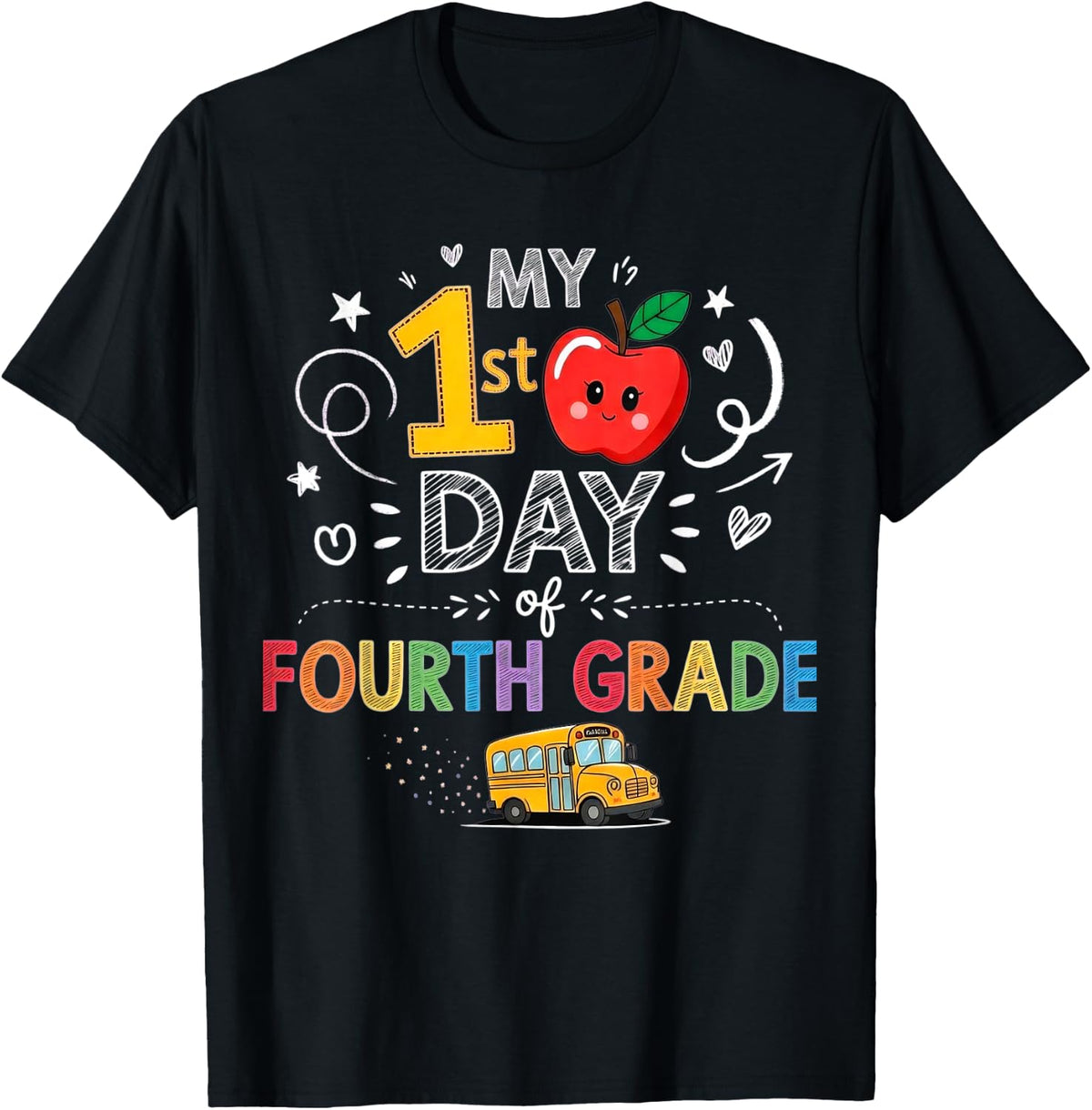 My First Day of Fourth 4th Grade School Bus Kids Girls Boys T-Shirt