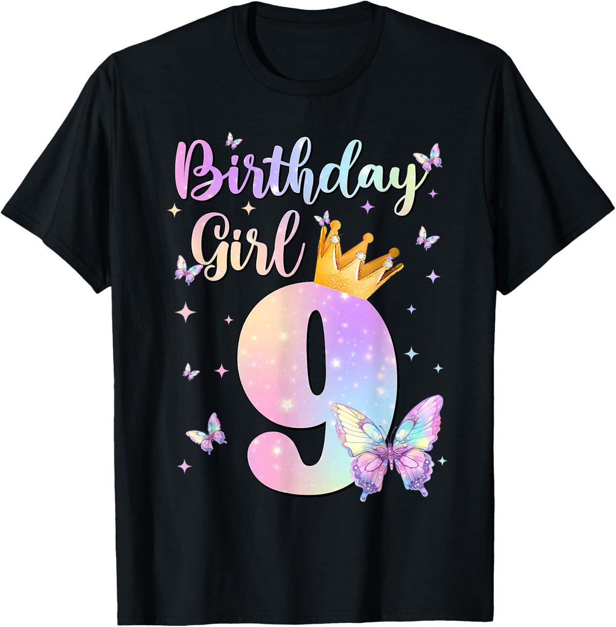 Birthday Girl 9 Year Old Butterfly Theme Party 9th Bday Kids T-Shirt