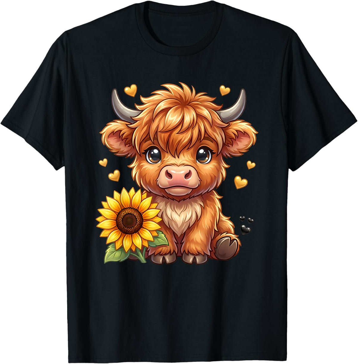 Highland Cow Sunflower Cute Floral Cow for Women Girls T-Shirt