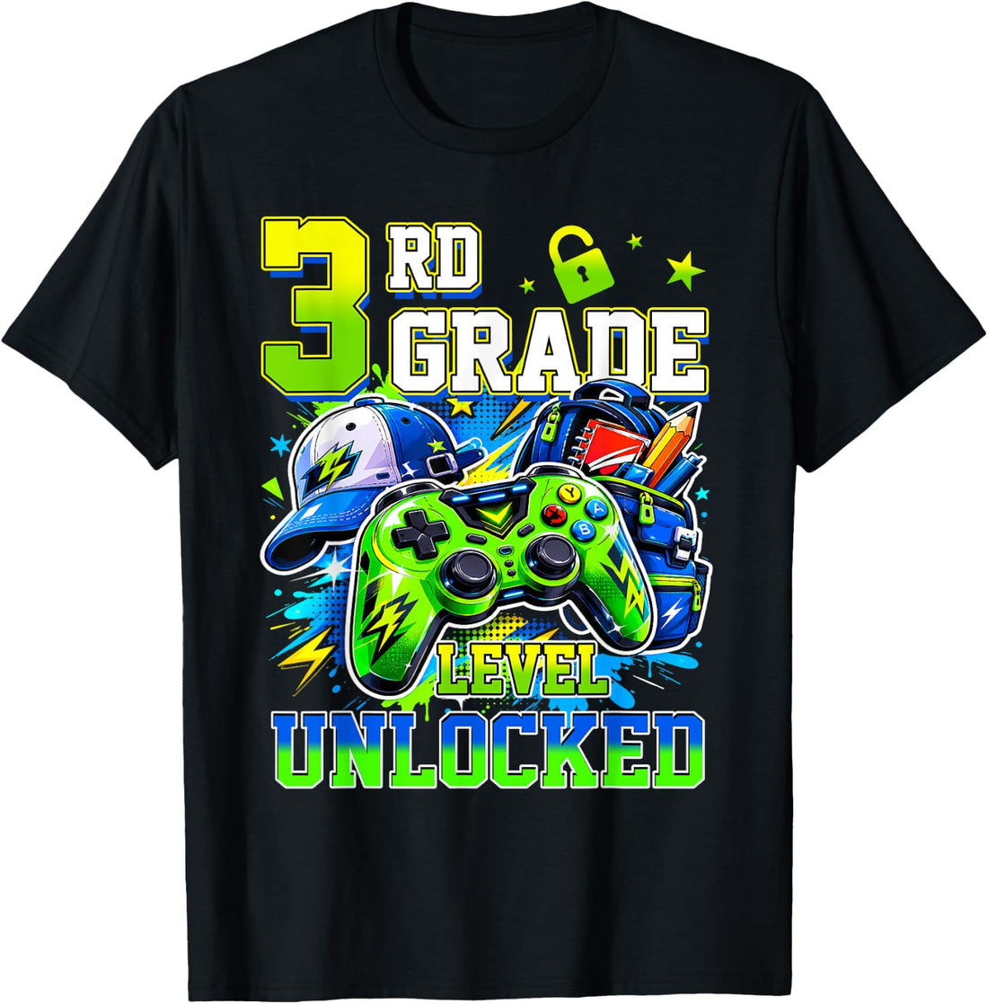 3rd Grade Level Unlocked Video Gamer Back to School Boy Kids T-Shirt