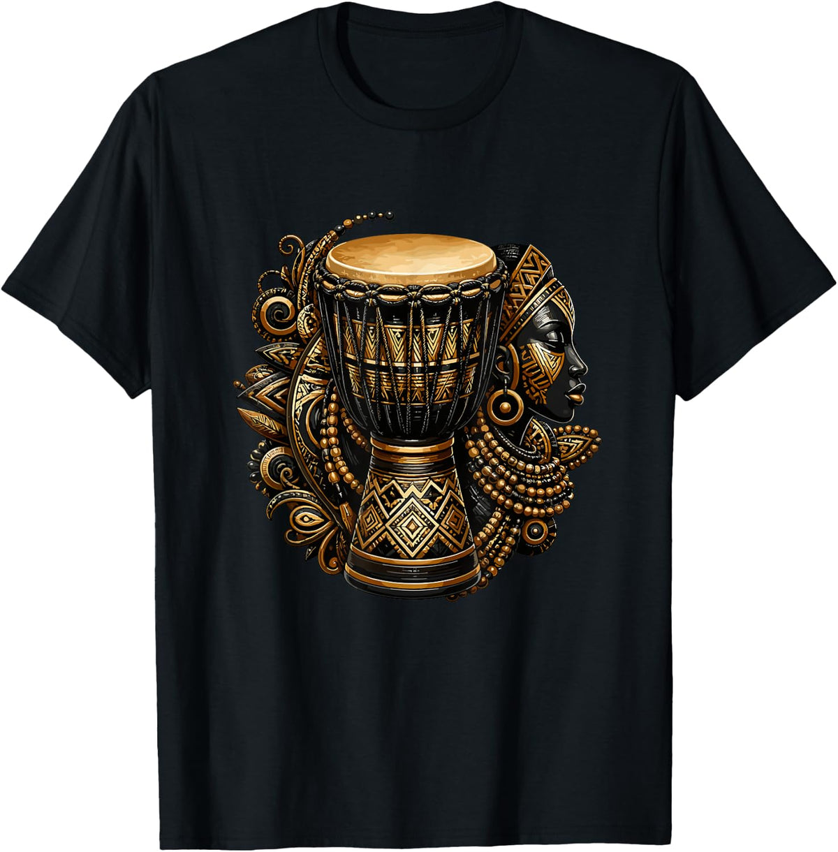 Afro Woman with Djembe Drum African Tribal T-Shirt