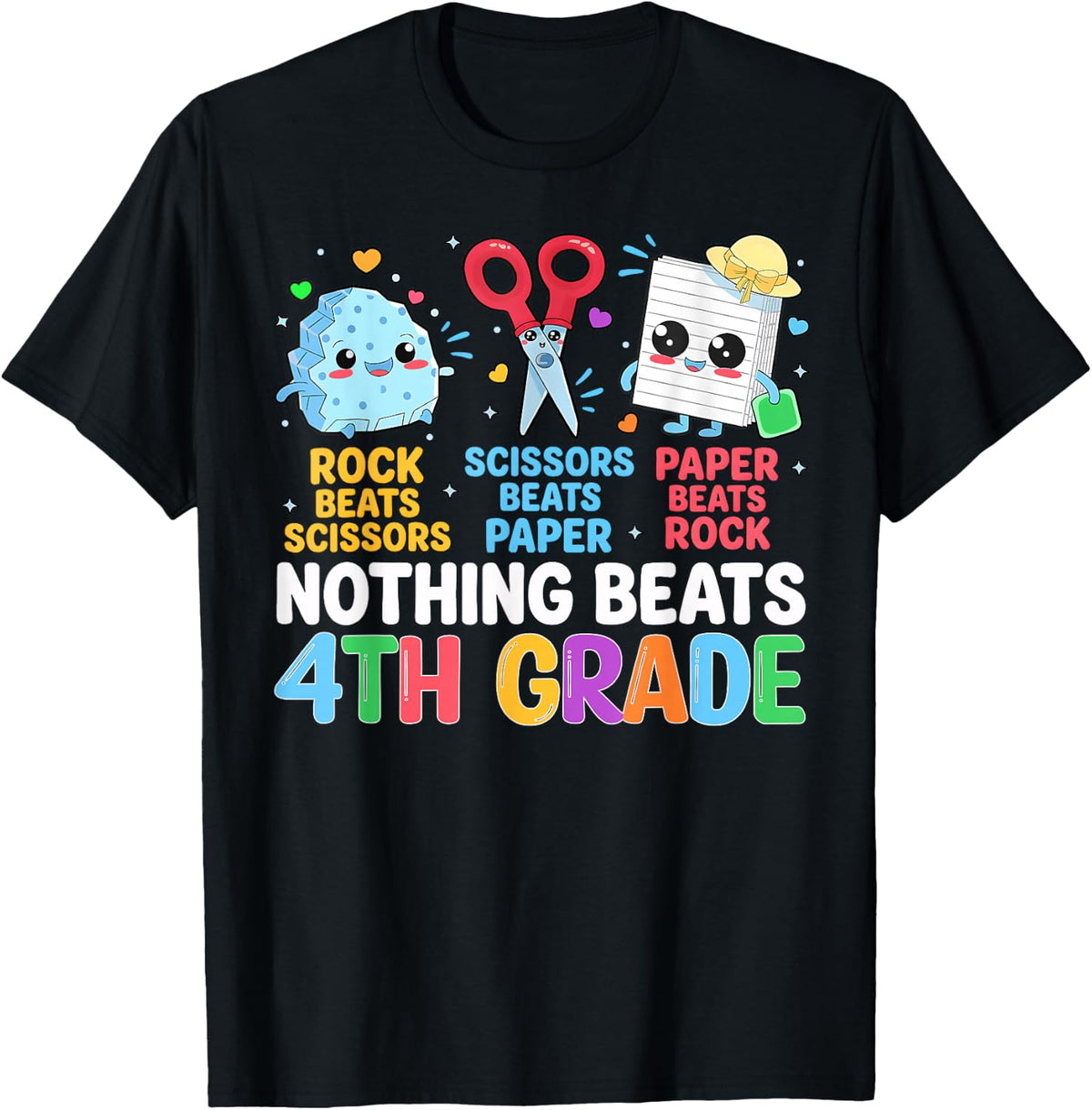 Back to School Rock Paper Scissors 4th Grade Bot Girl Kids T-Shirt