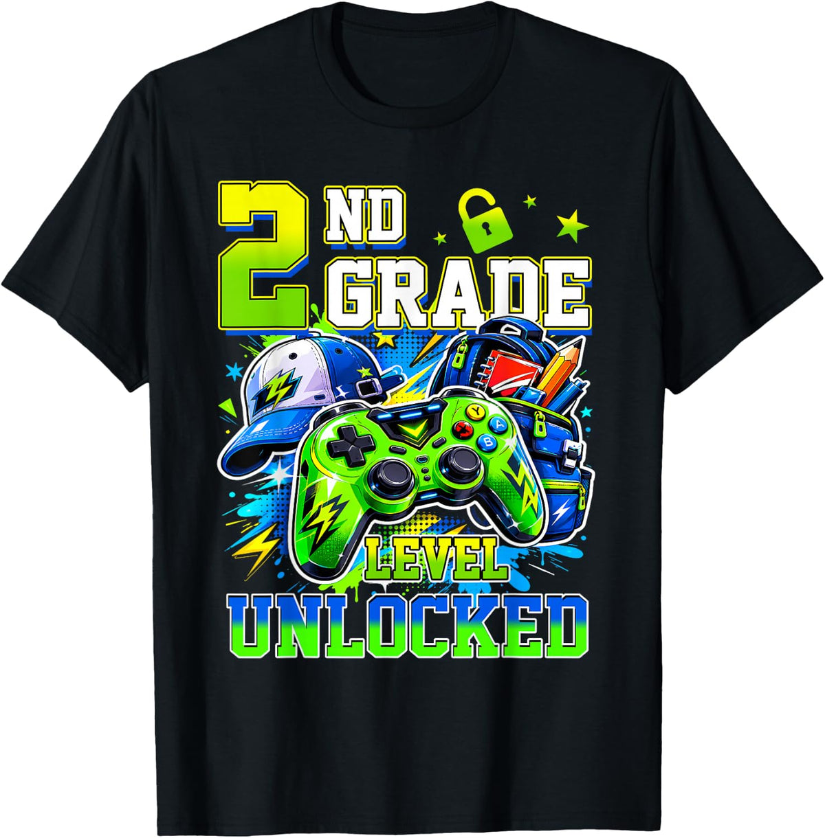 2nd Grade Level Unlocked Video Gamer Back to School Boy Kids T-Shirt