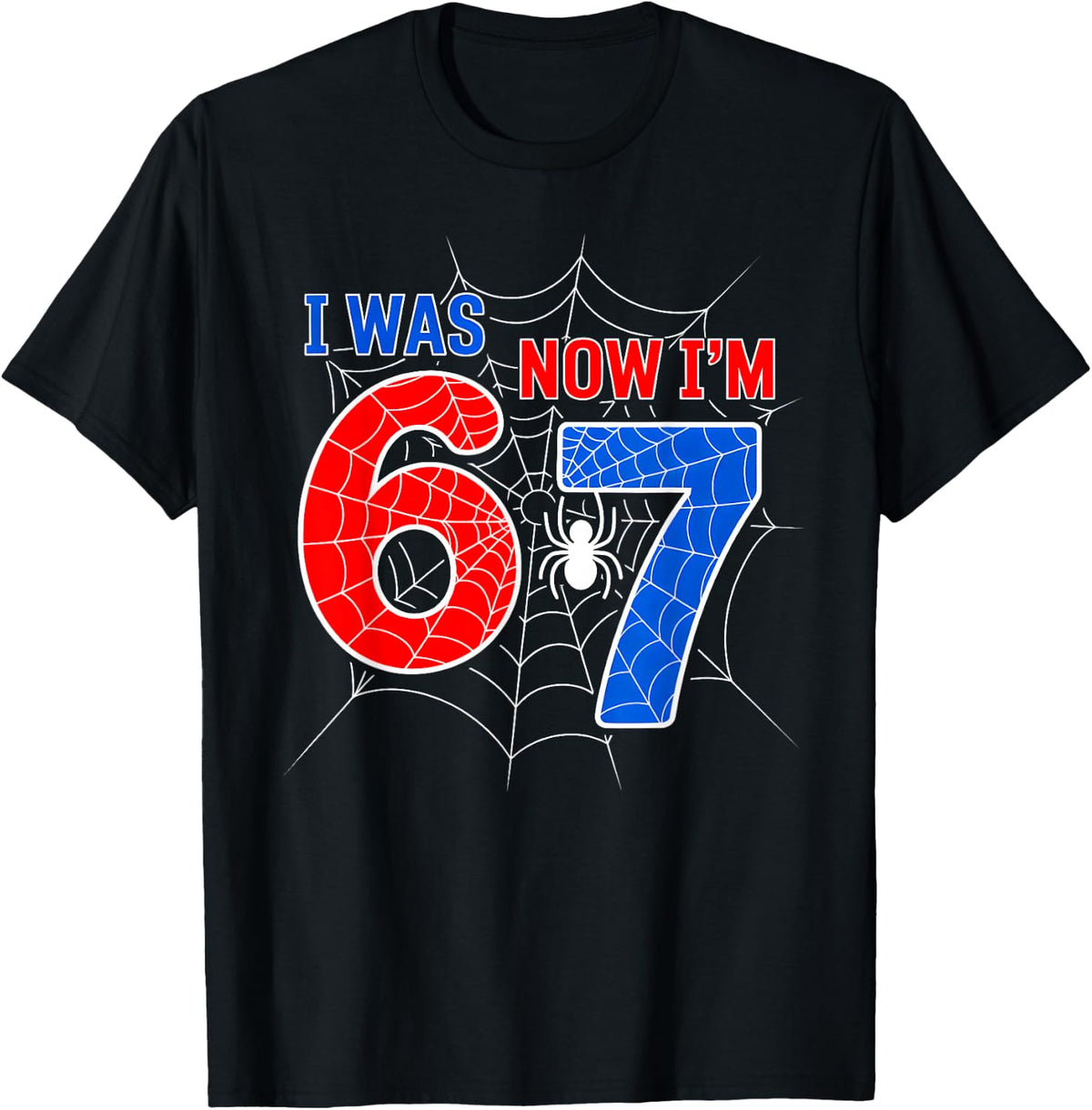 I was 6 Now I'm 7 Spider Web 7th Birthday 6 7 Birthday Boys T-Shirt