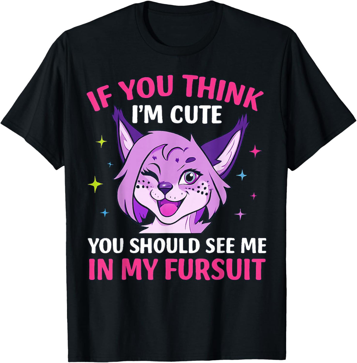 Playful Purple Lynx Fursuit Humor Design T-Shirt
